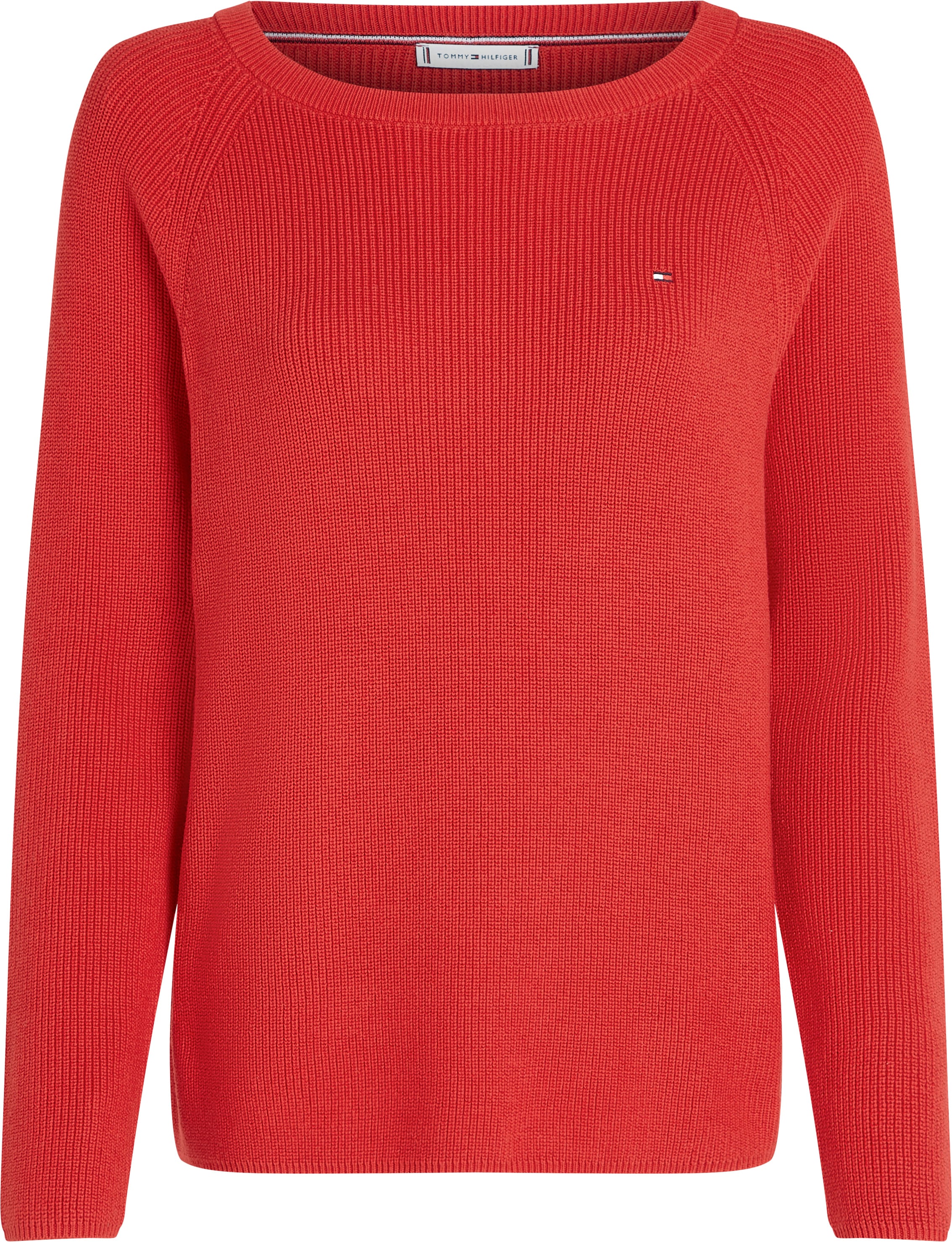 Tommy Hilfiger Strickpullover »CO CARDI FINE GG LS BOAT-NK SWT«, mit Raglanärmel, Logostickerei