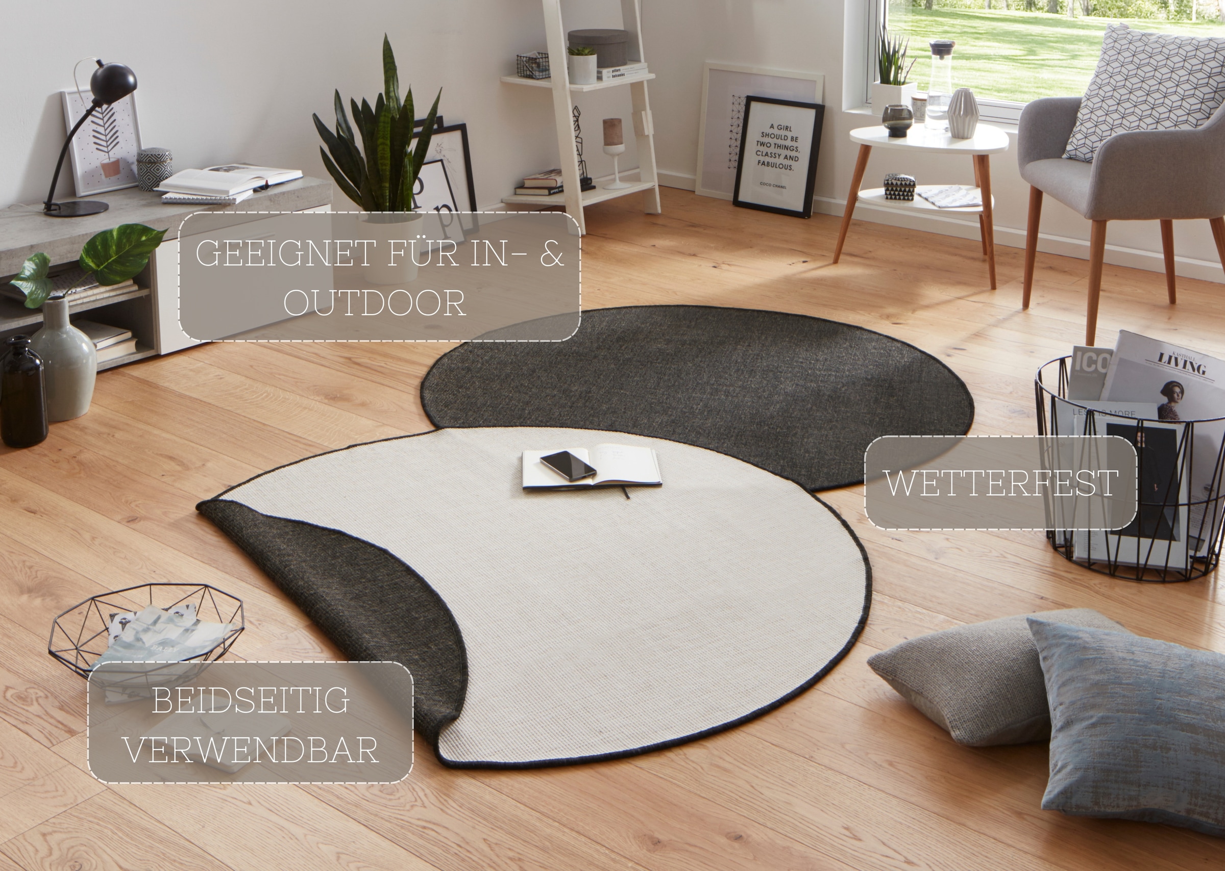HANSE Home Teppich »Miami Wendeteppich«, rund, 5 mm Höhe, In-& Outdoor, Wetterfest, Balkon, Garten, Wohnzimmer, Wasserfest