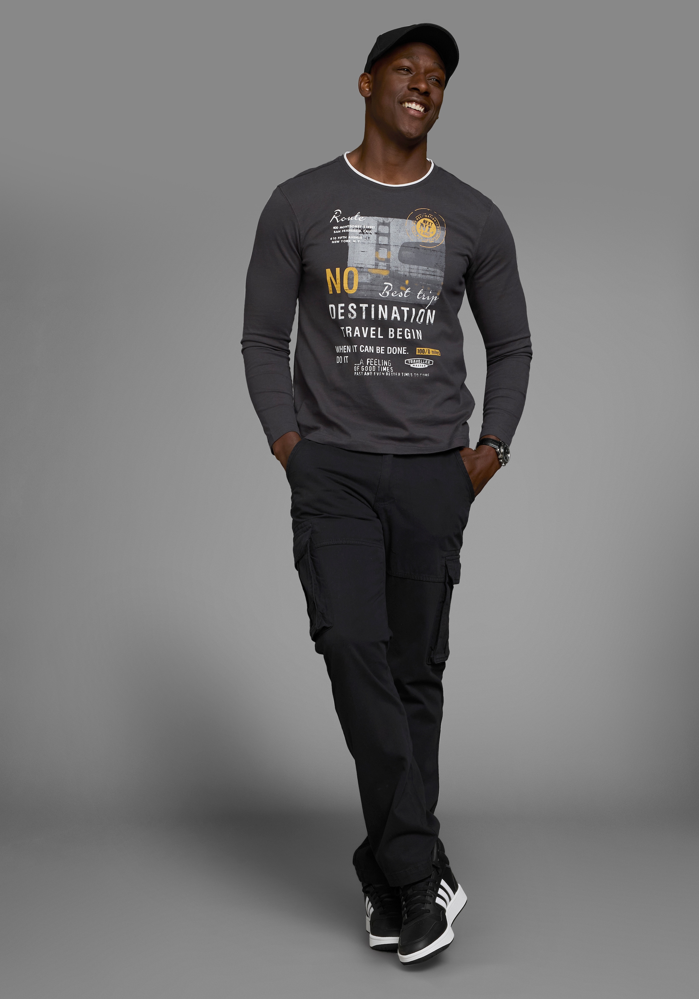 Man's World Langarmshirt, Langarm, bedruckt, Rundhalsausschnitt, aus 100% Baumwolle
