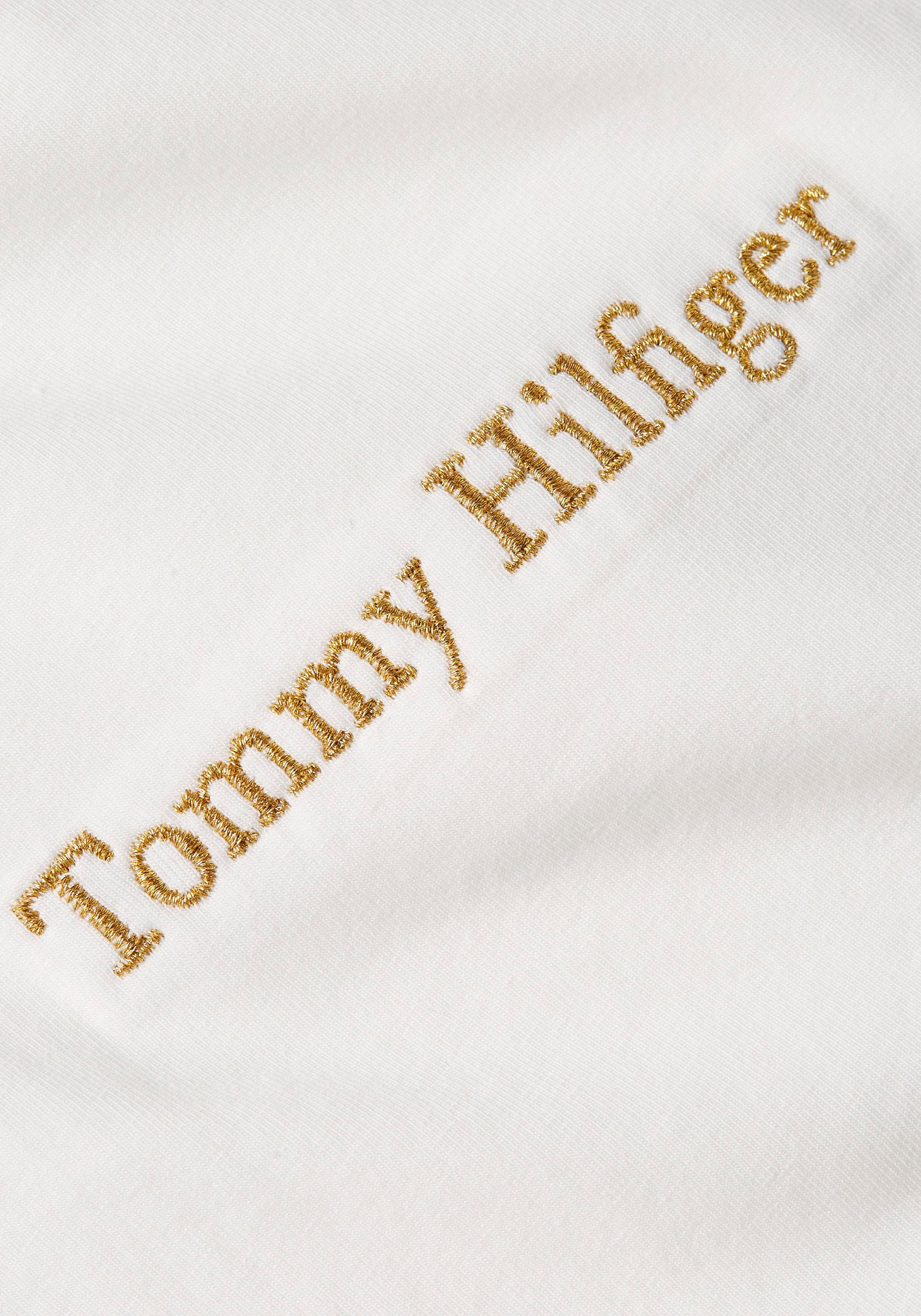 metallicfarbenen »SLIM & Tommy Tommy mit Print NY Jelmoli-Versand | Hilfiger LS«, online C-NK Markenlabel METALLIC Hilfiger Langarmshirt bestellen