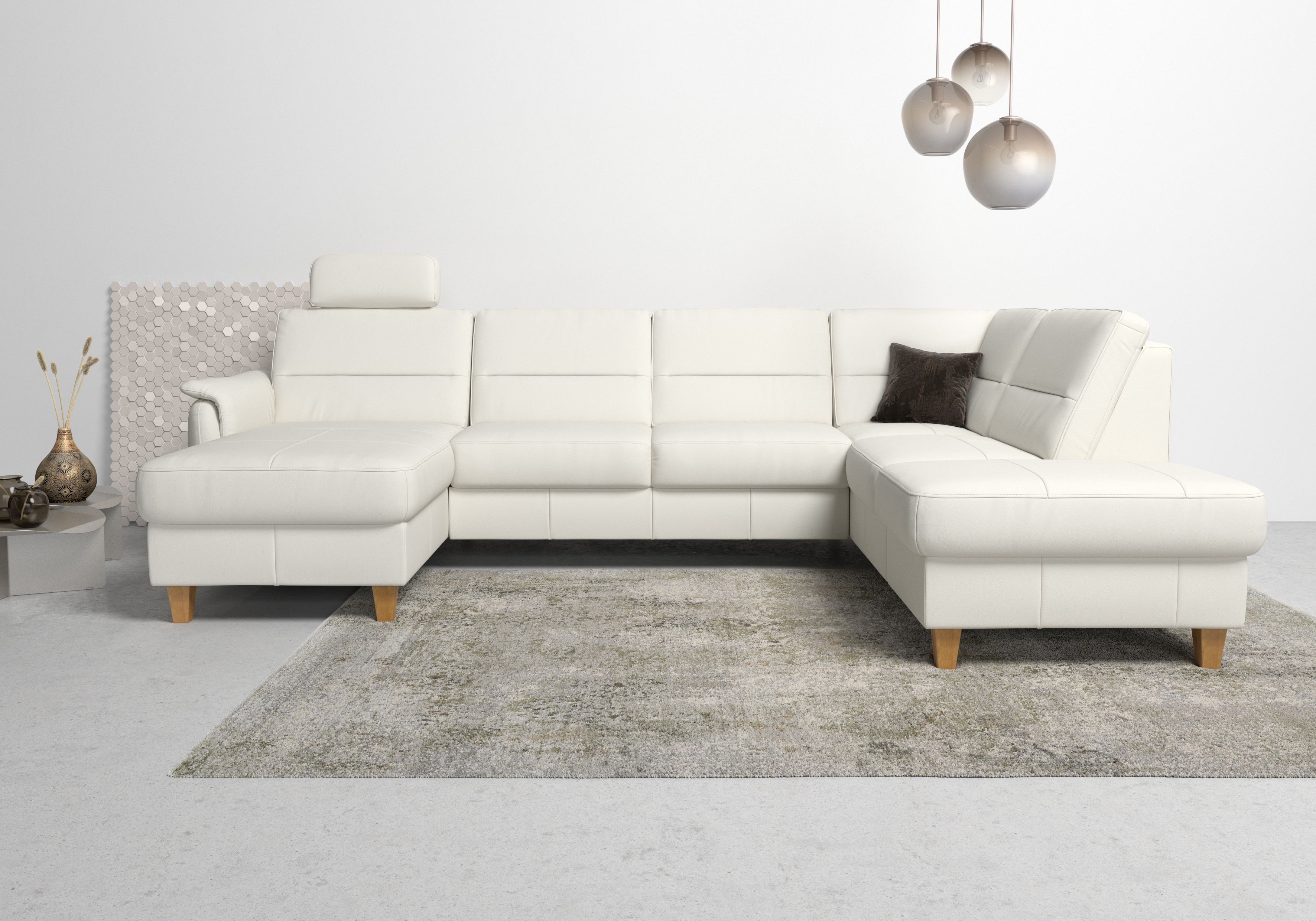 Home affaire Wohnlandschaft "Palmera U-Form, B: 308 cm, grosse Stoff + Leder Auswahl" optional Schlaffunktion & Bettkasten, Federkern, XXL-Wohnlandschaft