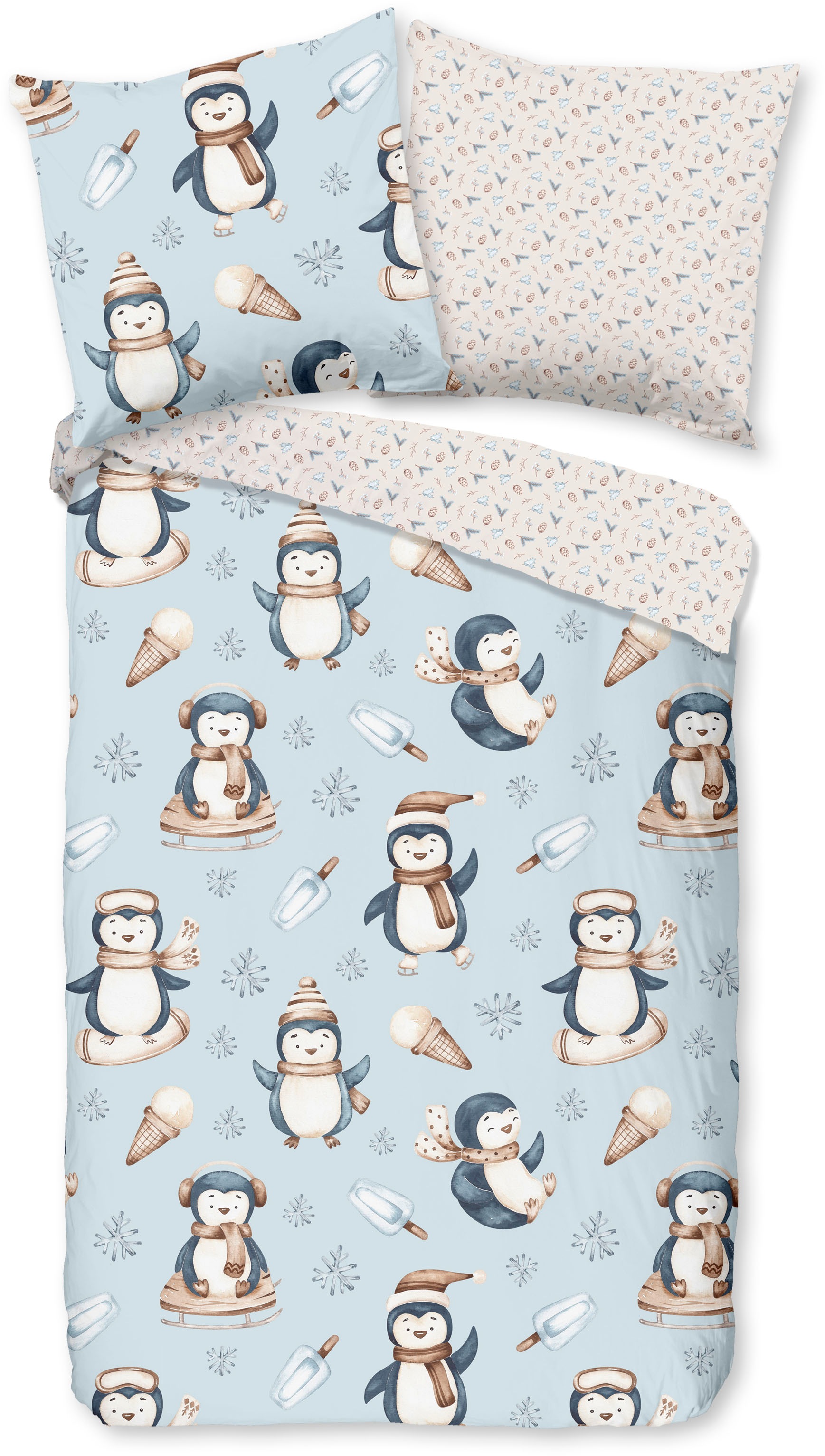 good morning Kinderbettwäsche »Jani«, Biber, 135x200, Warm, Weich, Wende, Reissverschluss, Kind, Winter, Blau