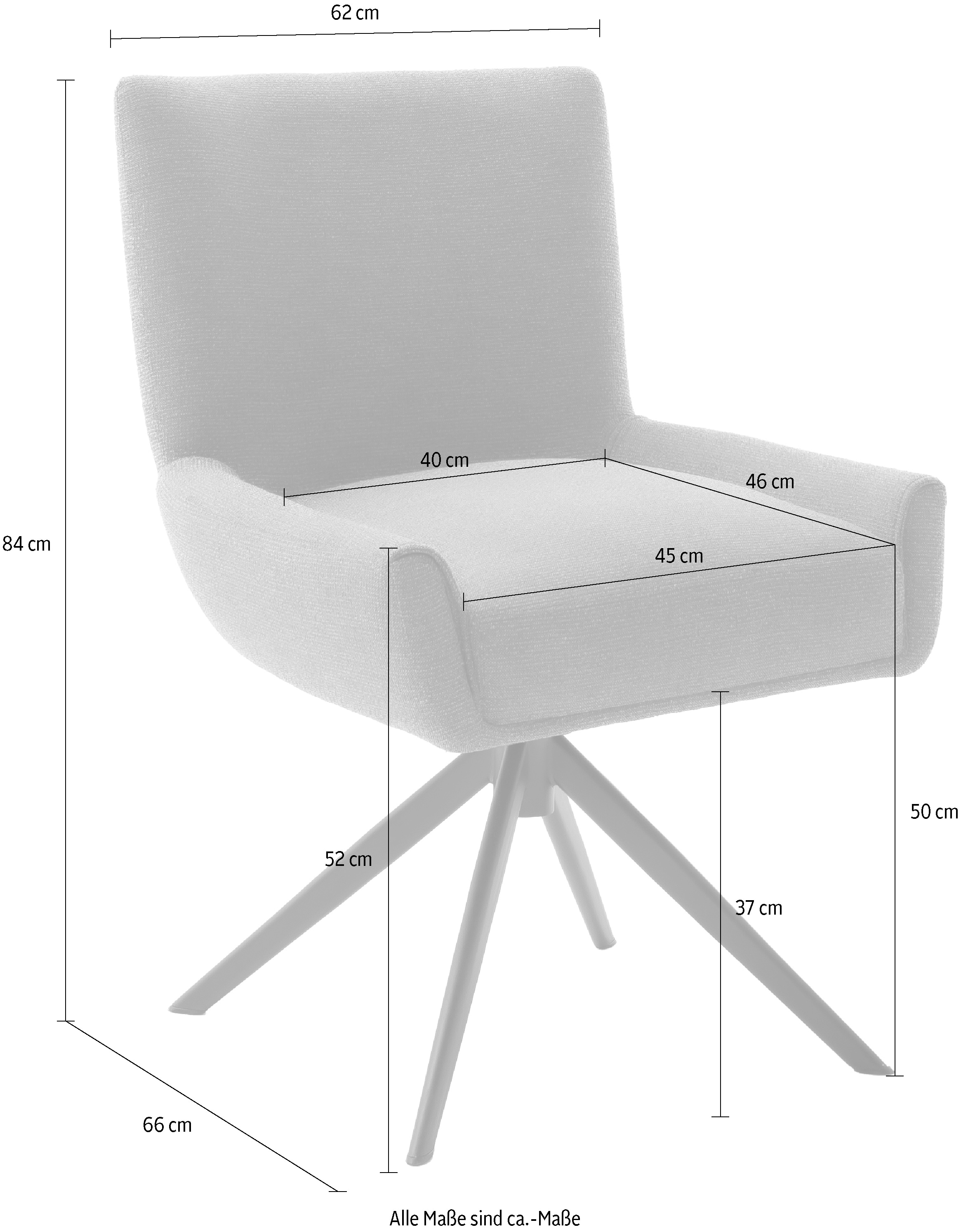 MCA furniture 4-Fussstuhl »WILSON Esszimmerstuhl, Armlehnstuhl, Polsterstuhl, modern«, (Set), 2 St., Flachgewebe, Stuhl, Armlehnenstuhl, drehbar, Taschenfederkern, belastbar 160 kg,XXL