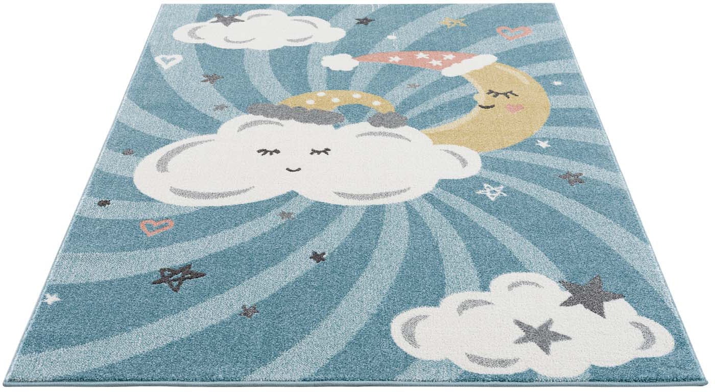 Carpet City Kinderteppich »Anime9380«, rechteckig, 11 mm Höhe, Teppich Mond, Wolken, Sterne, Weicher Flor