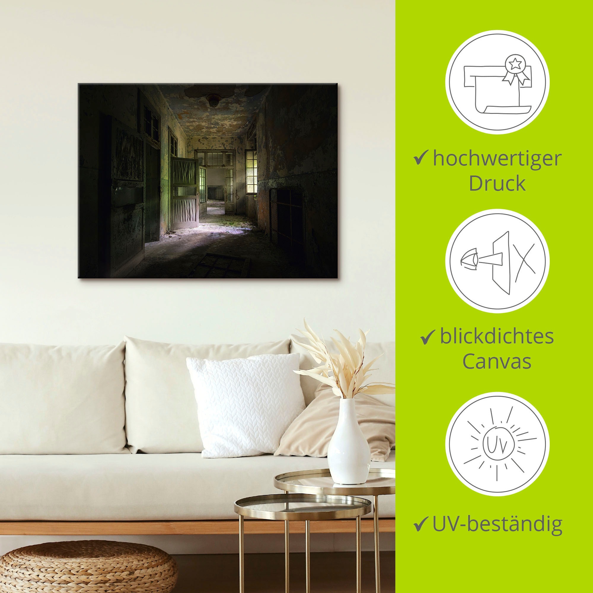 Artland Wandbild »Lost Place Düsterer Flur Türen Gang«, Fenster & Türen, (1 St.), als Alubild, Outdoorbild, Leinwandbild, Poster in verschied. Grössen