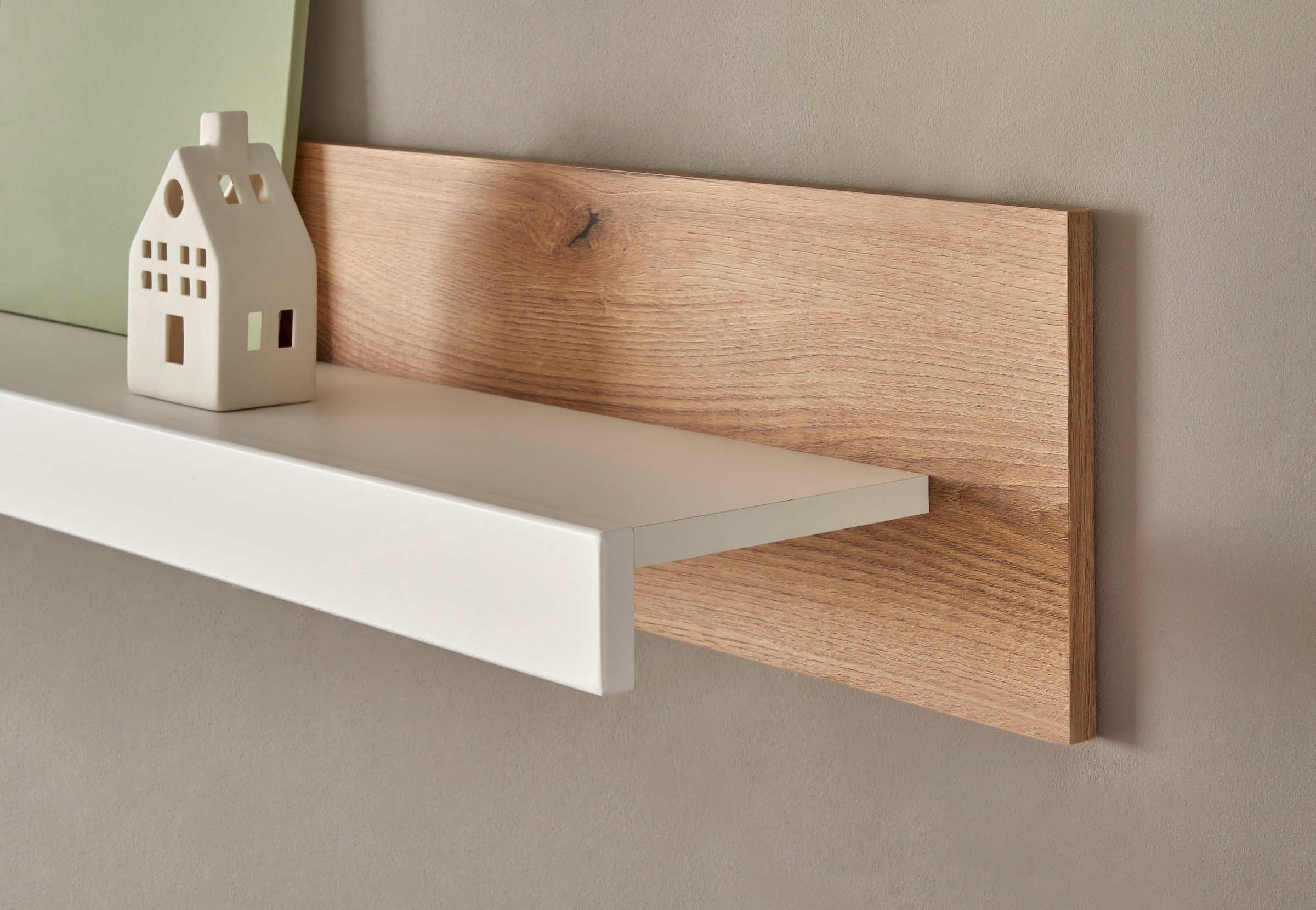 INOSIGN Wandboard »Brixen, modernes Wandregal, Hängeregal mit Ablage«, vielseitig einsetzbares Hängeregal, Weiss mit Eiche Evoke Dekor