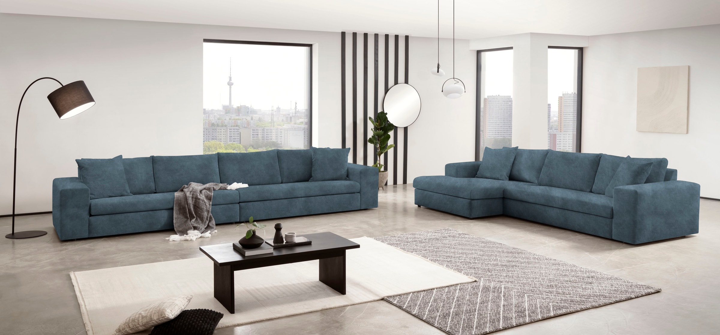 andas Ecksofa »SLEETLAND XXL in Samtvelours oder Vintage-Leder-Optik, L-Form,«, besonders gross und bequem