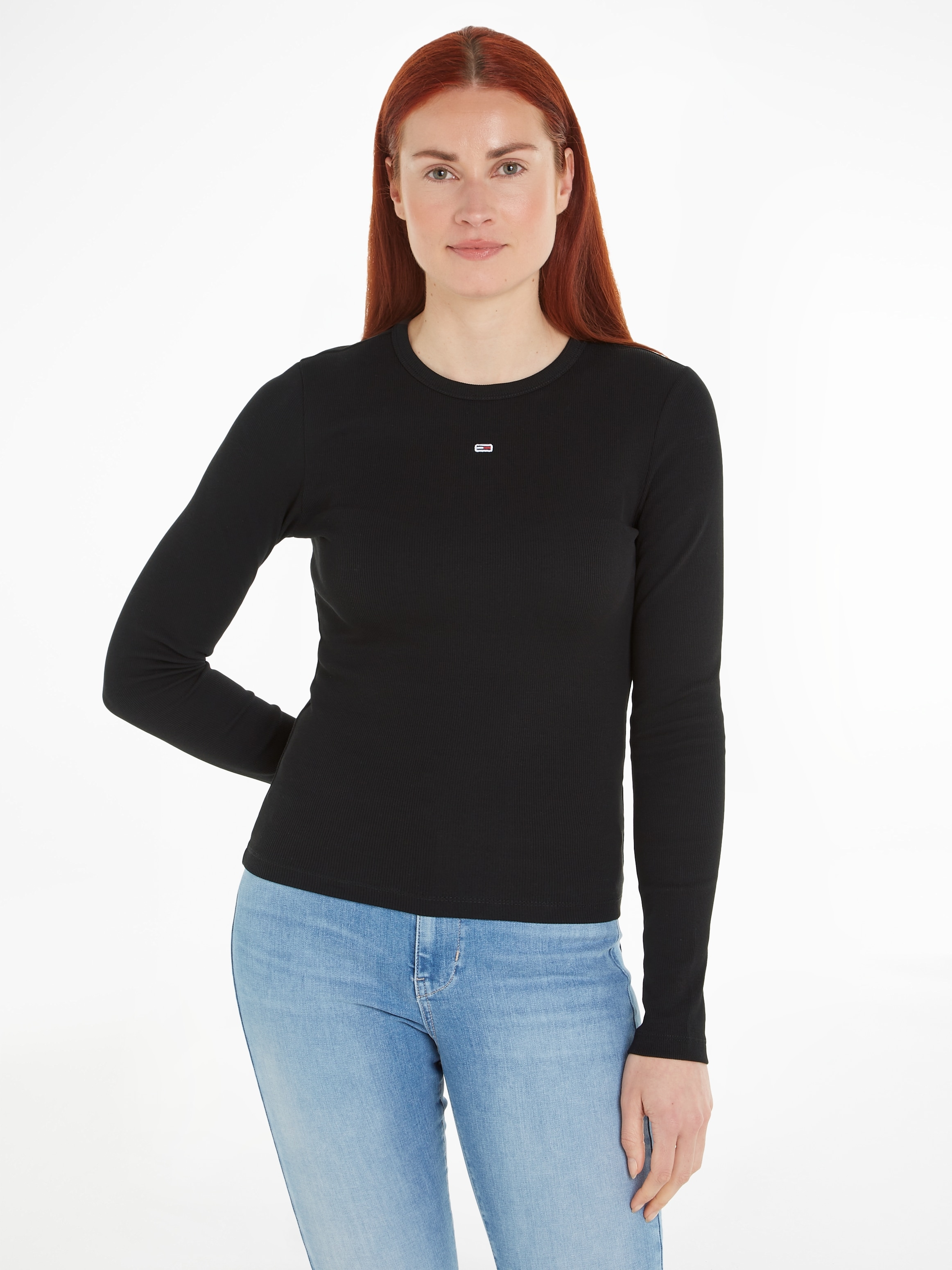 Tommy Jeans Langarmshirt »TJW SLIM ESSENTIAL RIB LS«, mit Logostickerei