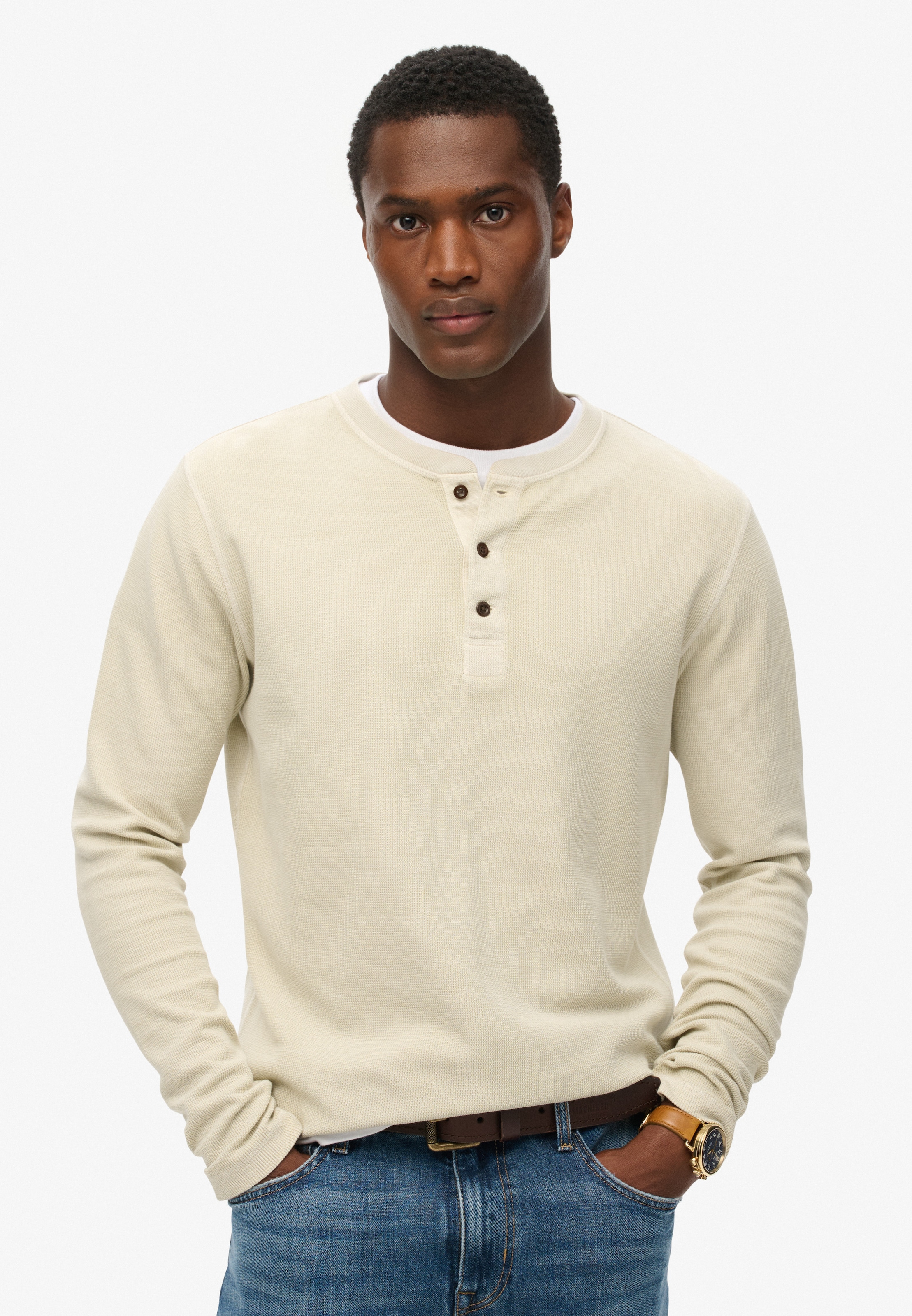 Superdry Langarmshirt »WAFFLE LONG SLEEVE HENLEY TOP«