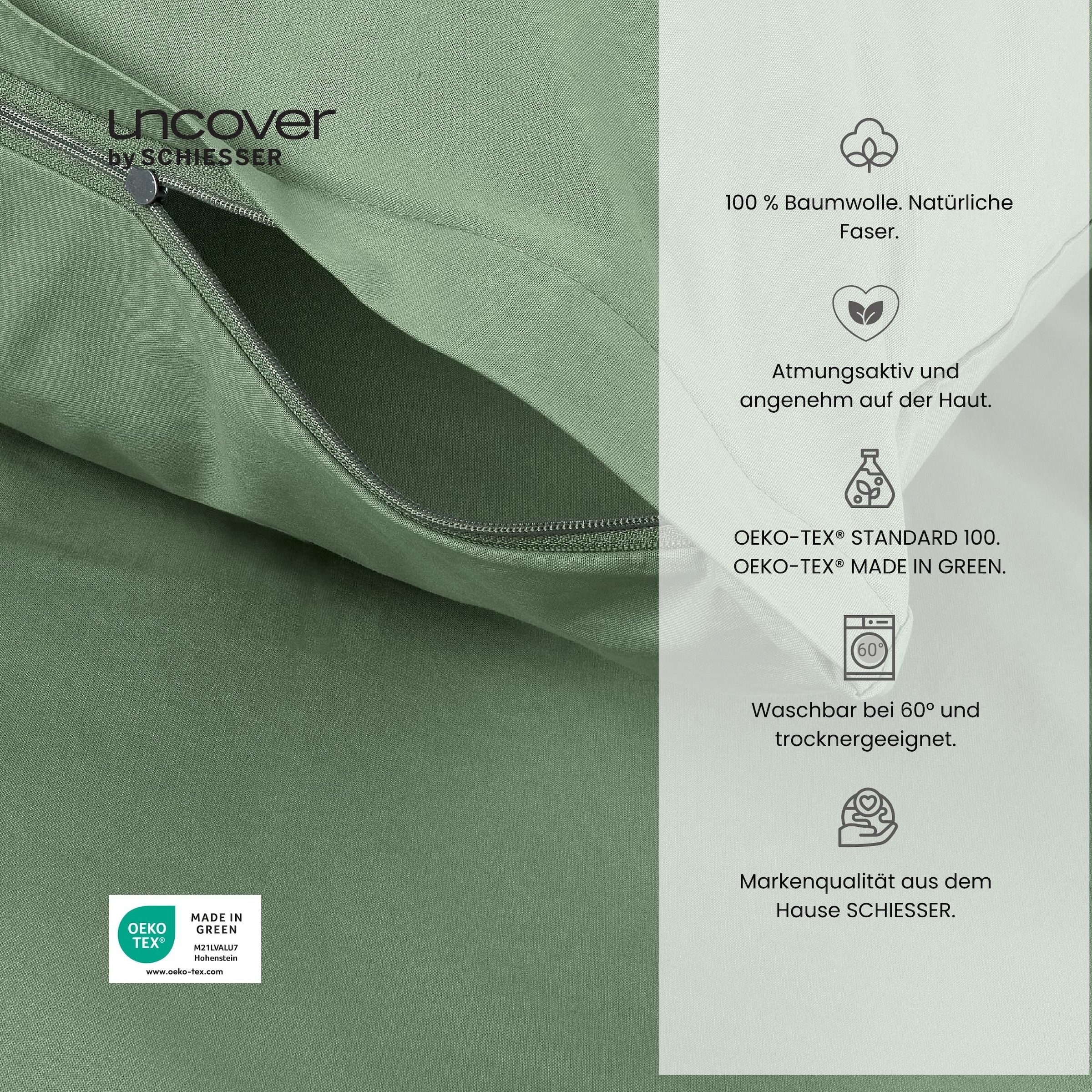 uncover by SCHIESSER Bettwäsche "Soho aus weicher Baumwolle in gedeckten Uni-Farben" 2 Stk. OEKO-TEX MADE IN GREEN