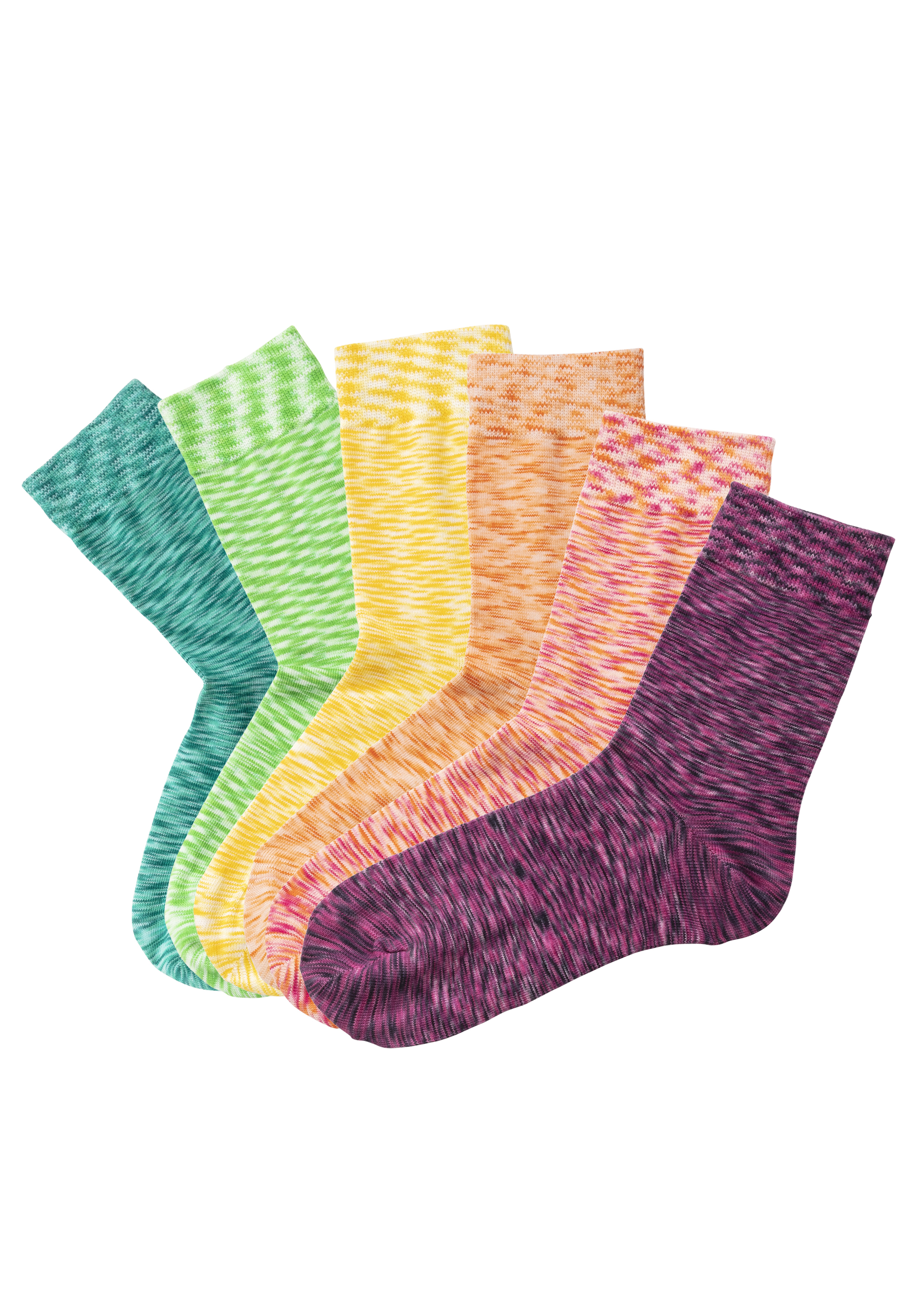 Freizeitsocken, (Set, 6 Paar), mit farbigem Garn