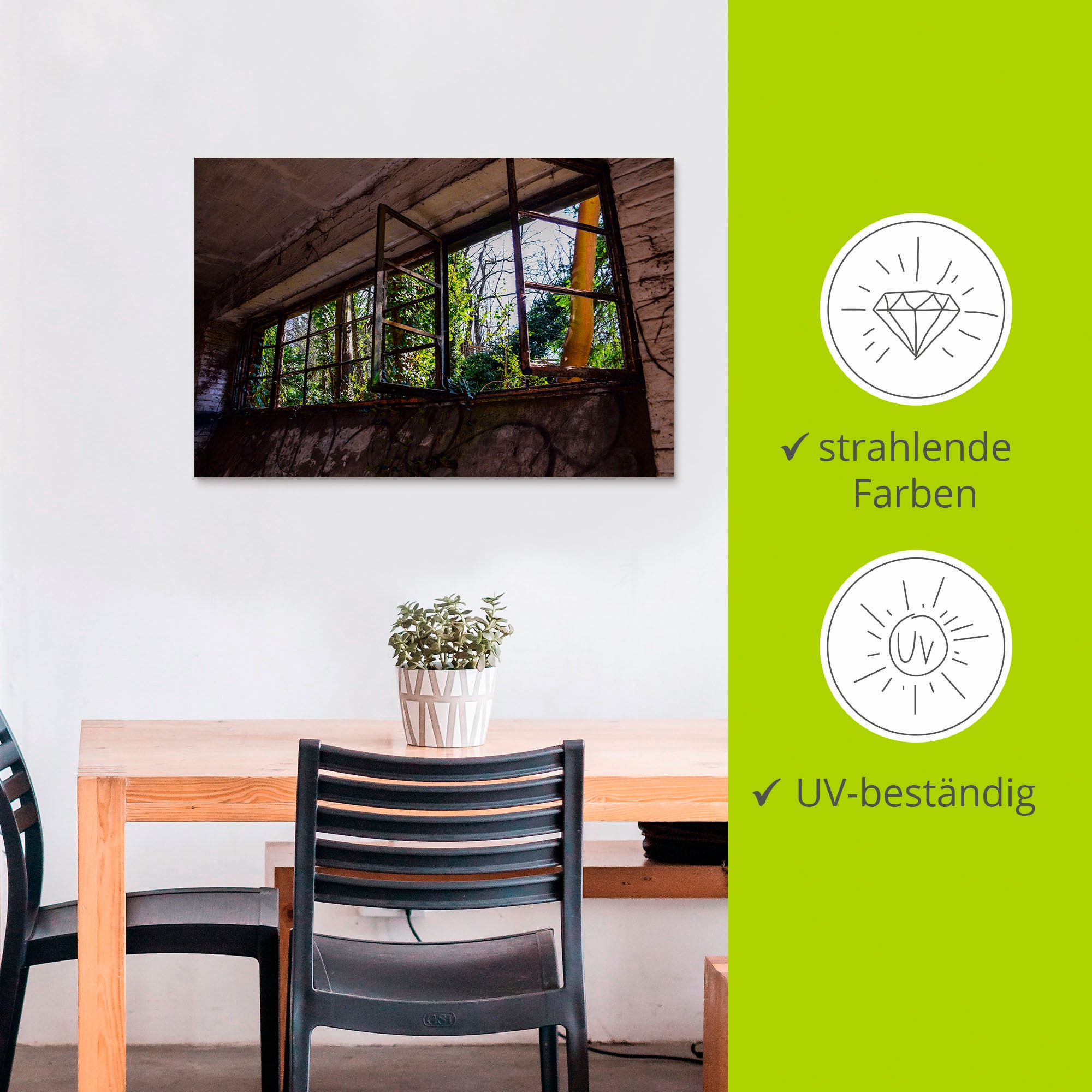 Artland Alu-Dibond-Druck »Blick ins Grüne«, Fenster & Türen, (1 St.), für Innen- und Aussenbereich geeignet, Outdoorbild