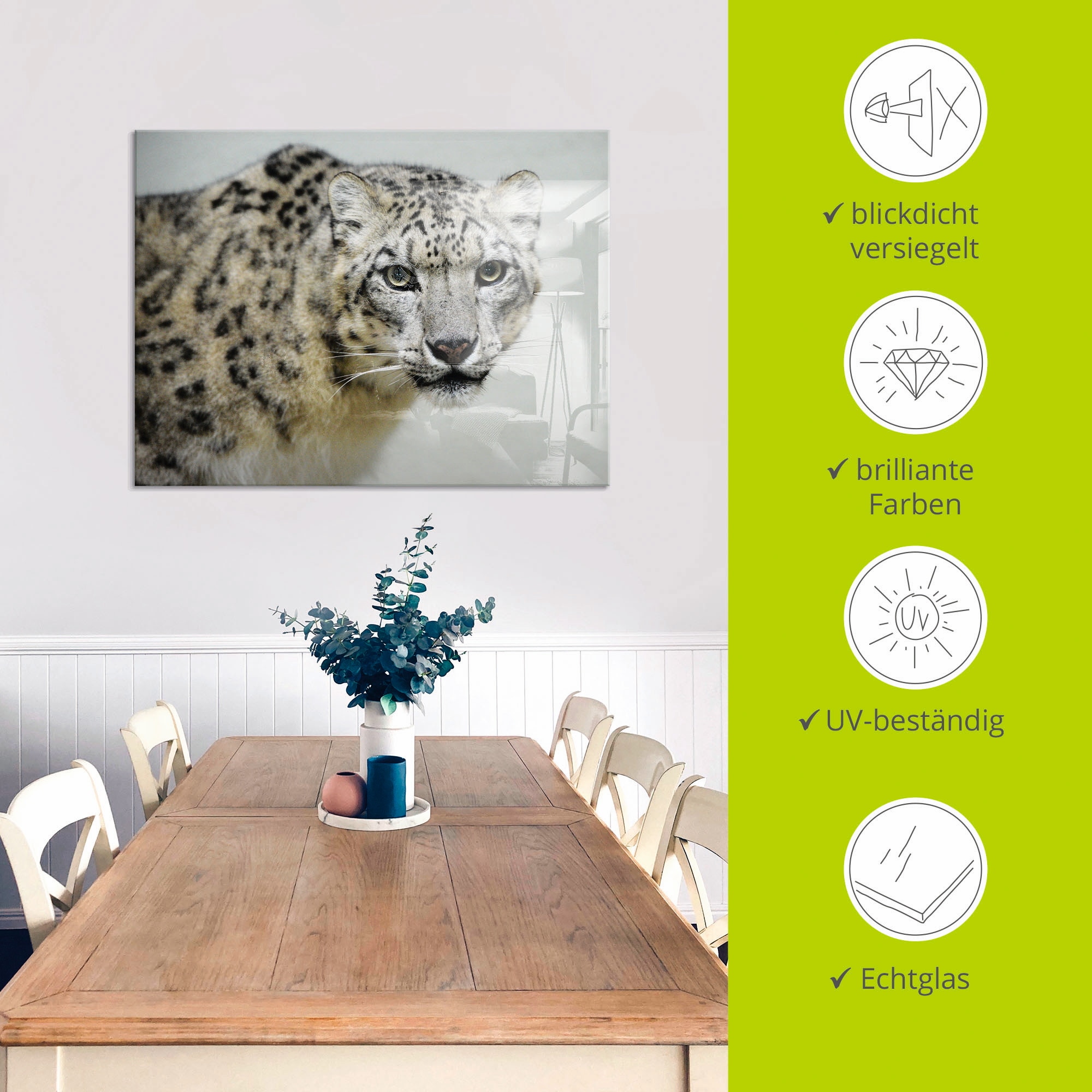 Artland Glasbild »Schneeleopard«, Wildtiere, (1 St.), in verschiedenen Grössen