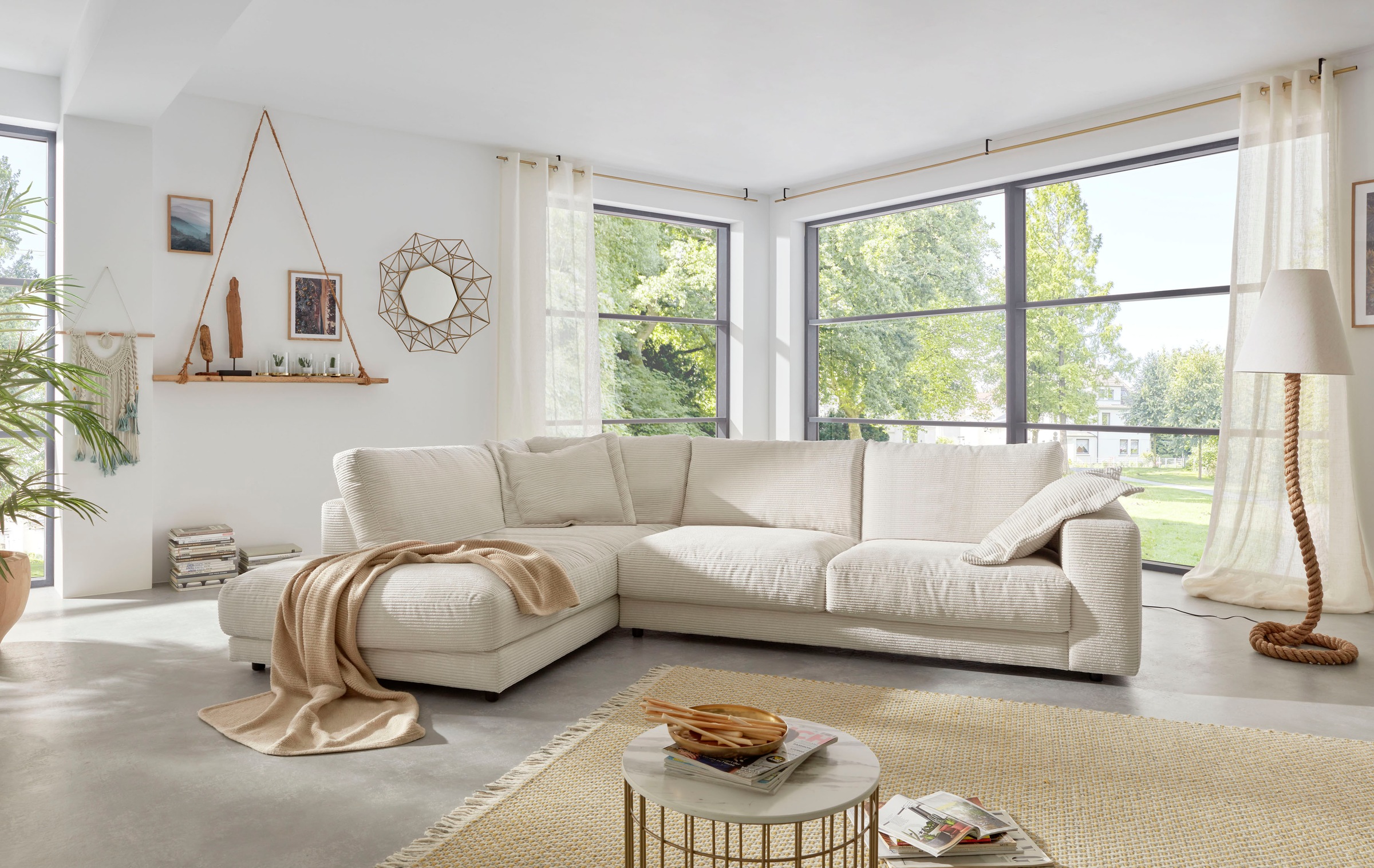 Home affaire Ecksofa "Enisa XXL B/T/H: 325/224/85 cm L-Form" Kuschelig, gemütlich, in 5 Farben, Bezug in Cord, mit 2 Zierkissen