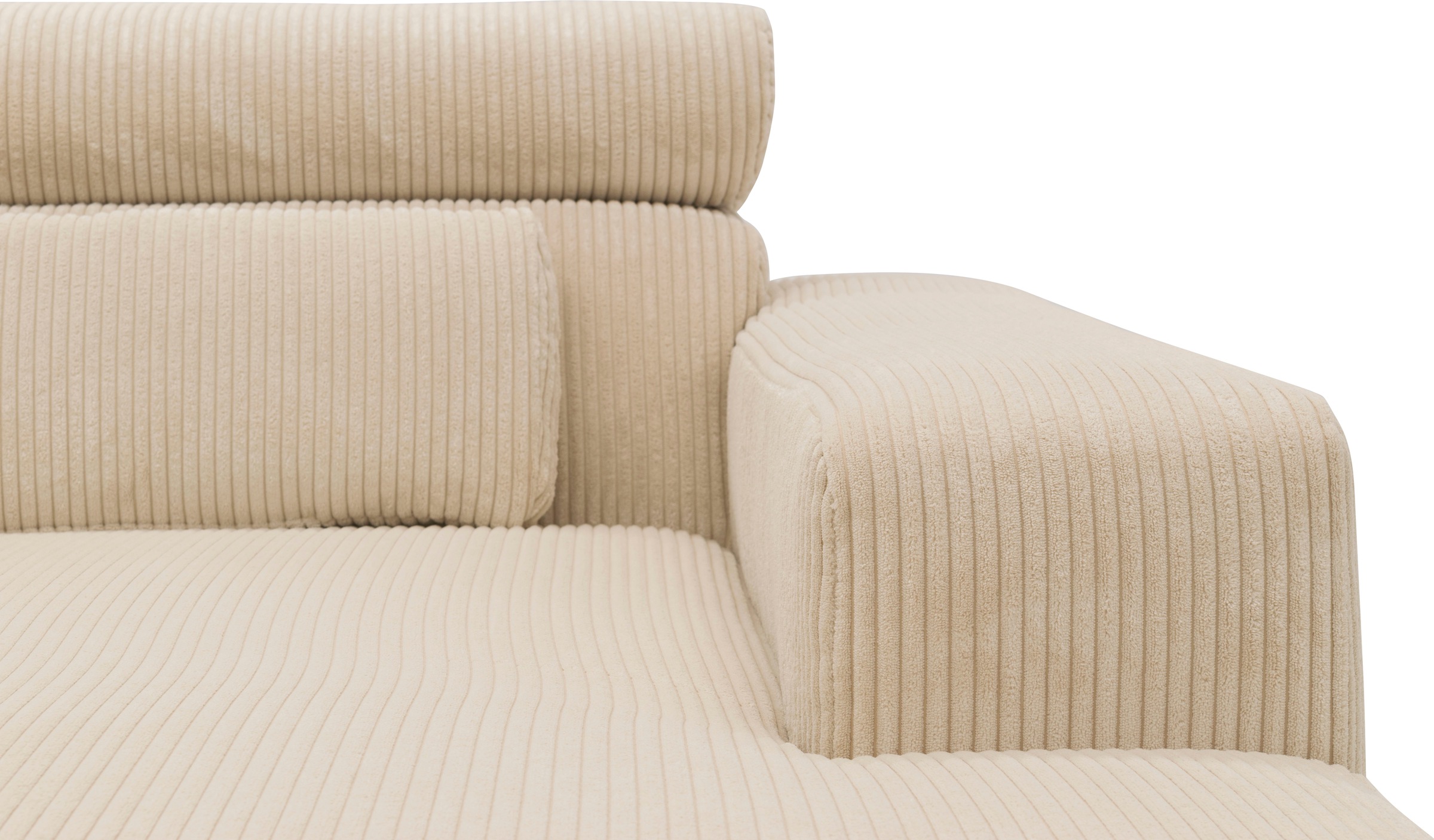 DOMO collection Ecksofa »Brandon B/T: 289/177 cm, belastbar bis 140kg/ Sitz, L-Form«, mit Sitztiefenverstellung, Cord, creme