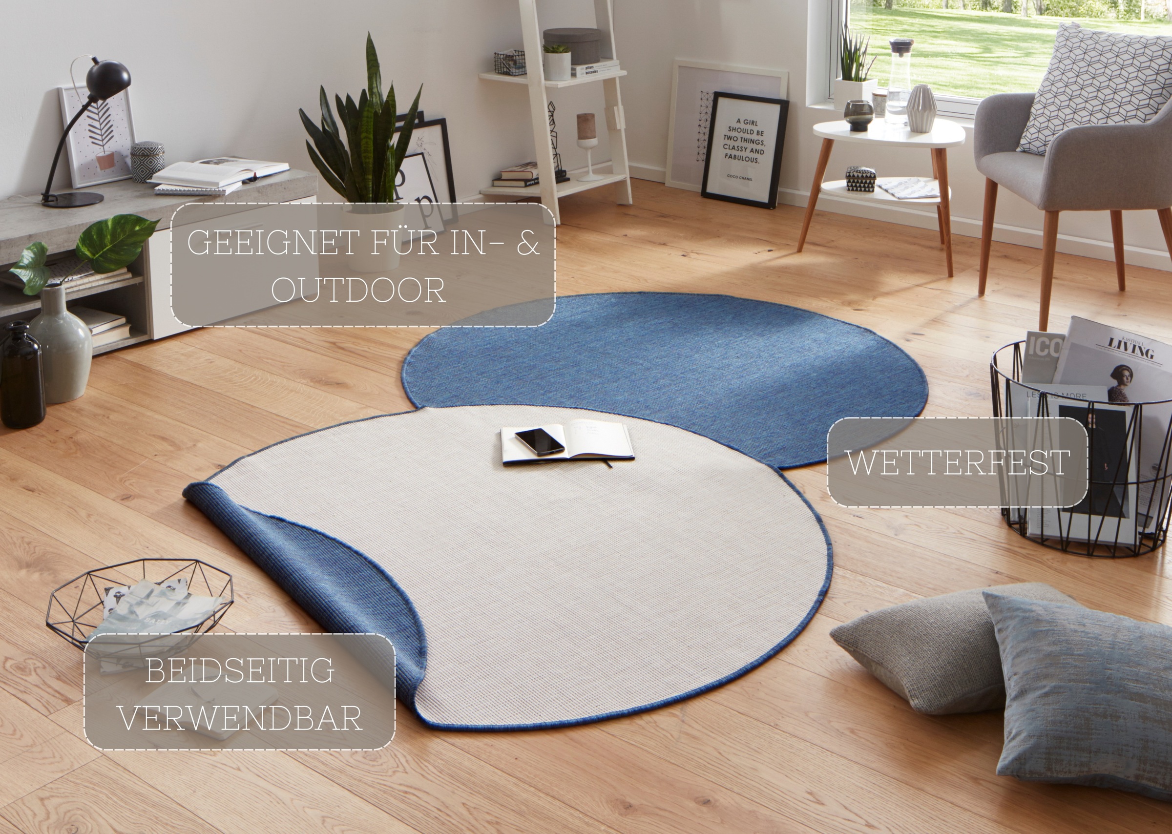NORTHRUGS Teppich »Miami Wendeteppich«, rund, 5 mm Höhe, In-& Outdoor, Wetterfest, Balkon, Garten, Wohnzimmer, Wasserfest