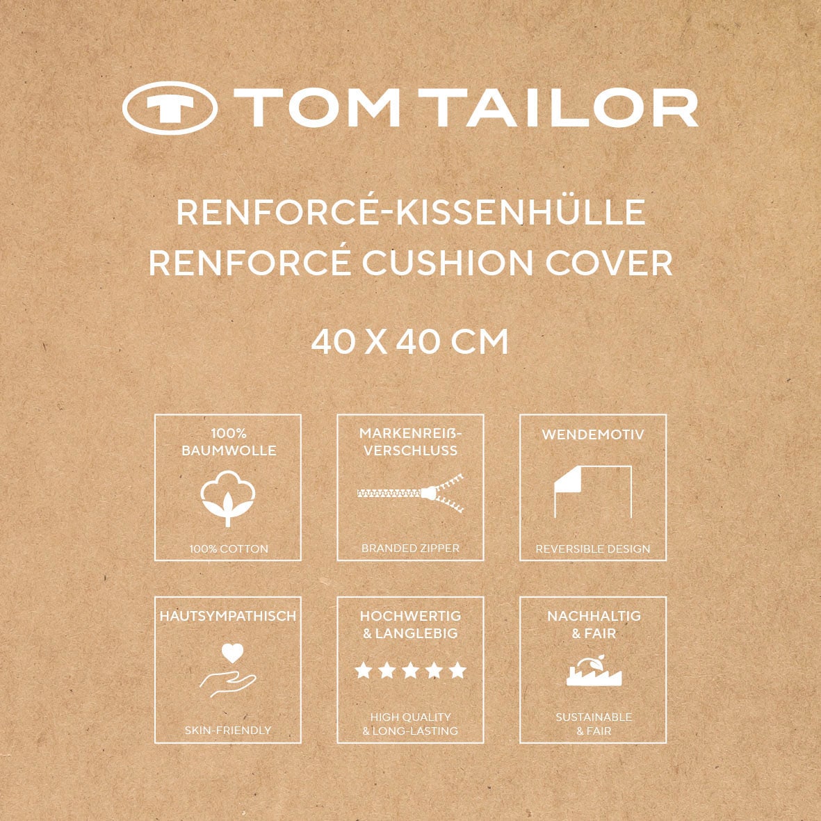 TOM TAILOR HOME Kissenbezüge »new bedroom, UNI, 40x40cm oder 40x80cm«, (1 St.), mit Markenreissverschluss