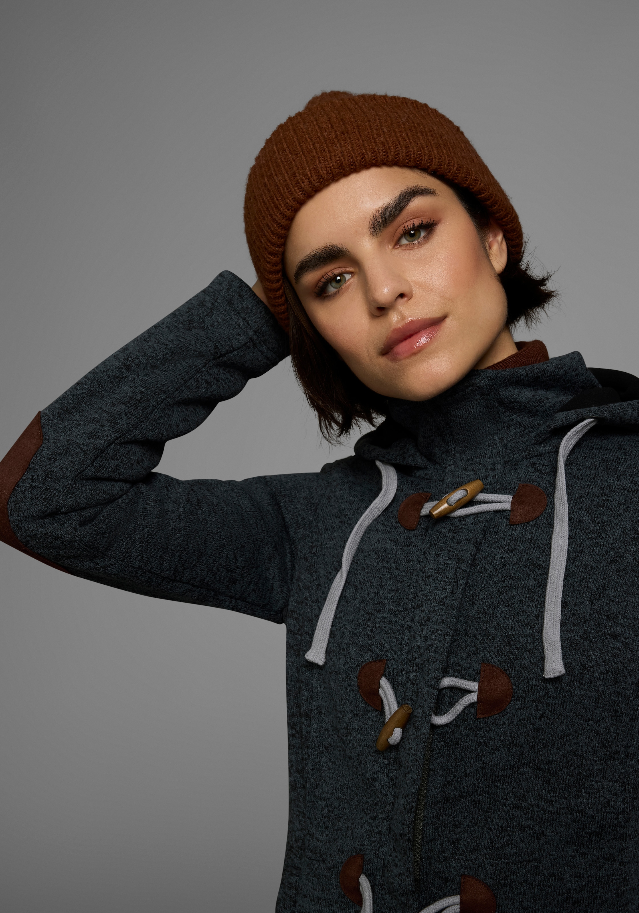 Polarino Strickfleecejacke, mit Kapuze, für den Übergang, aus Strickfleece, atmungsaktiv