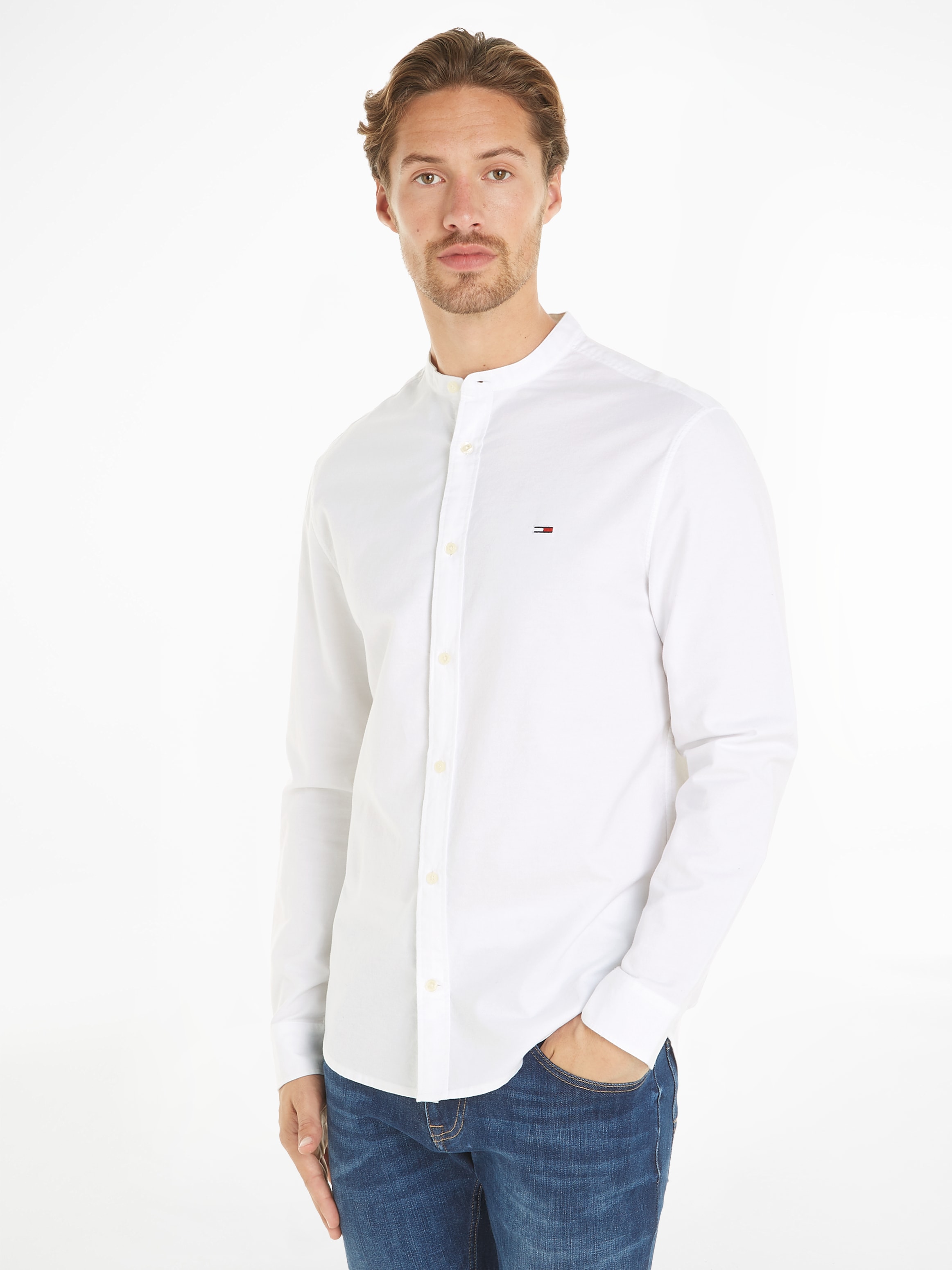 Langarmhemd »TJM REG OXFORD MAO SHIRT«, mit Logostickerei