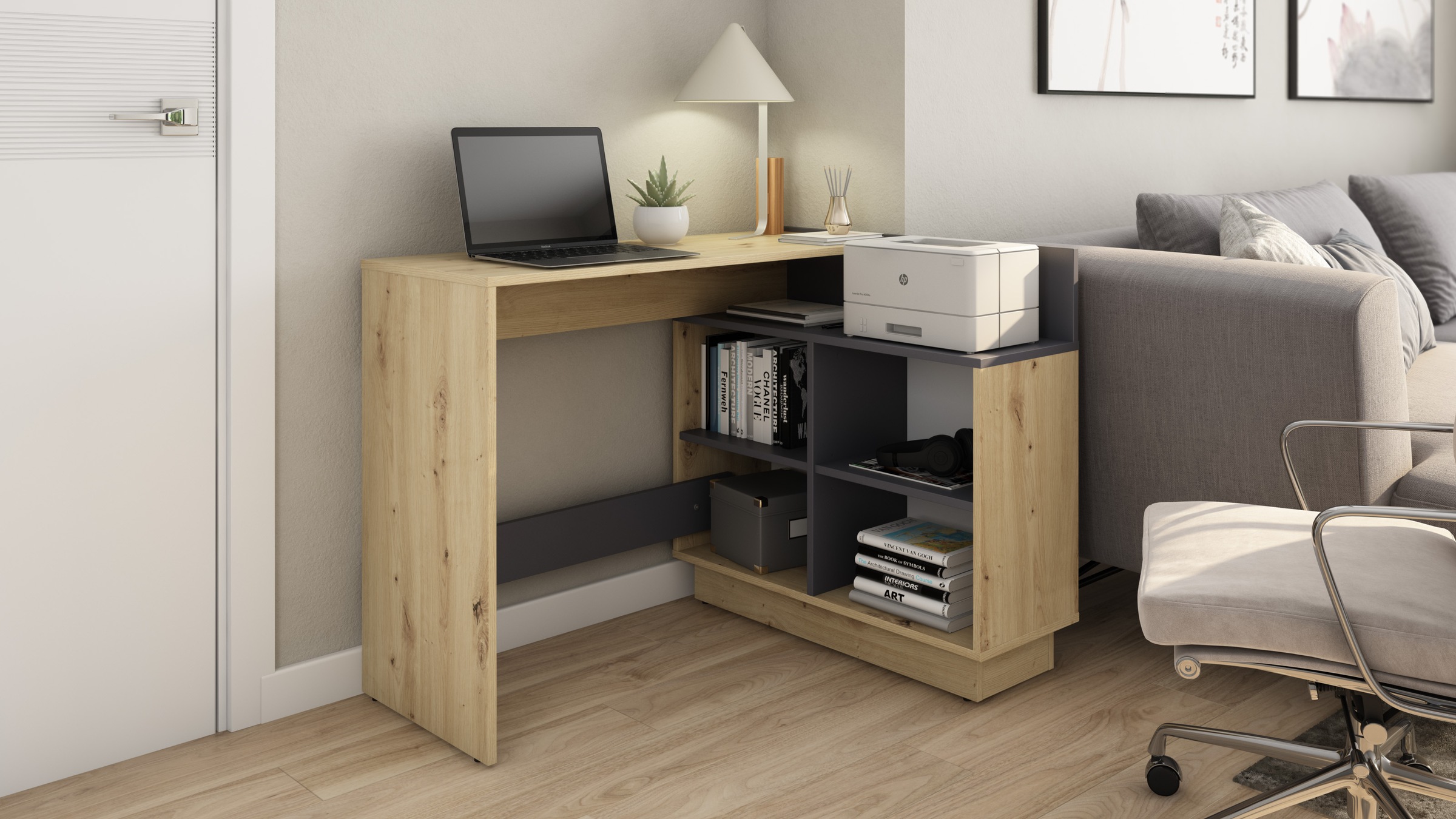 byLIVING Schreibtisch BERNI, 102 cm, Artisan/graphit, links u. rechts montierbar