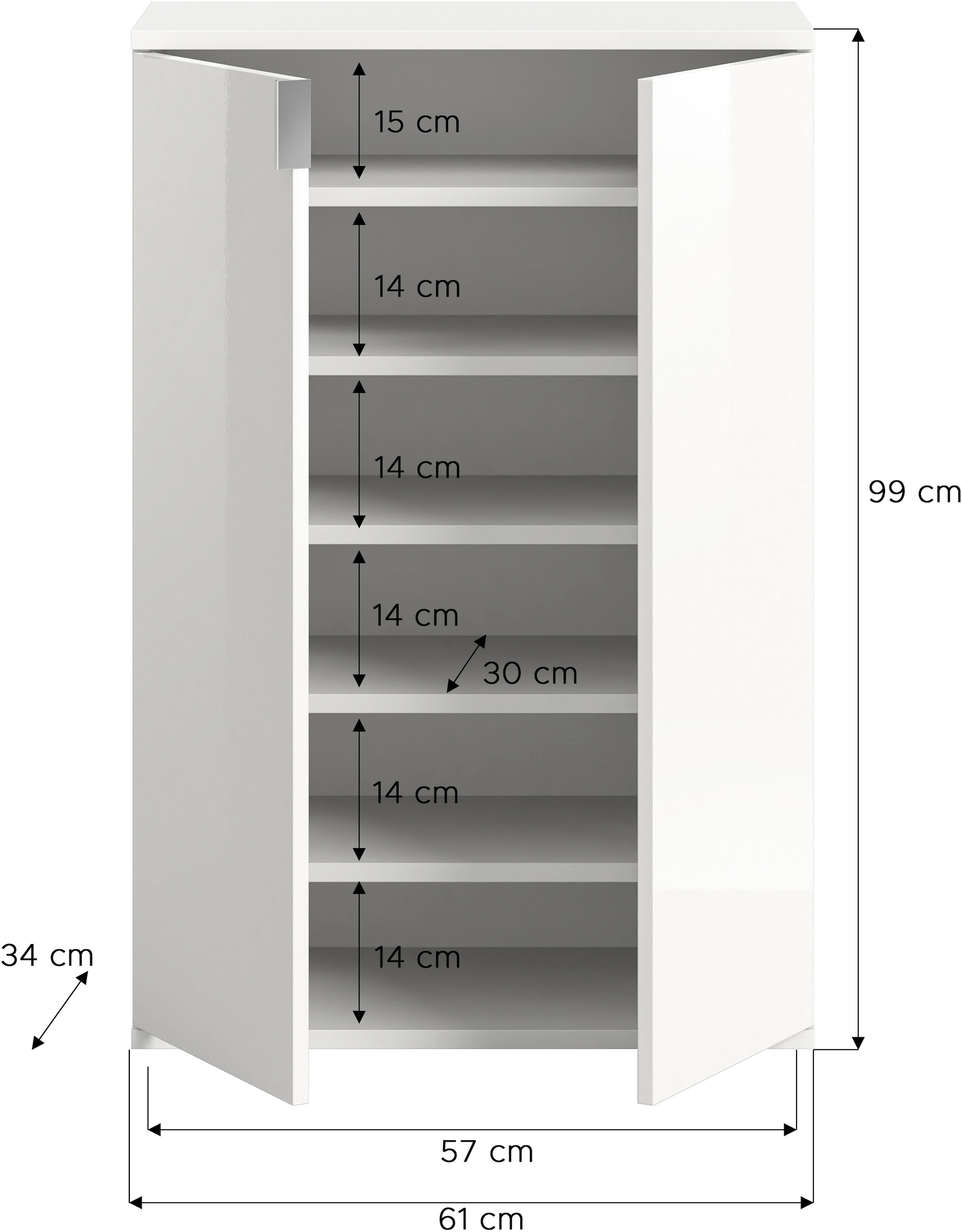 INOSIGN Schuhkommode »Trondheim, Breite 61 cm, 2 Türen, 5 Einlegeböden, 6 Fächer«, Garderobenkommode, Schuhschrank, Schuhkommode, Anrichte, Flurschrank