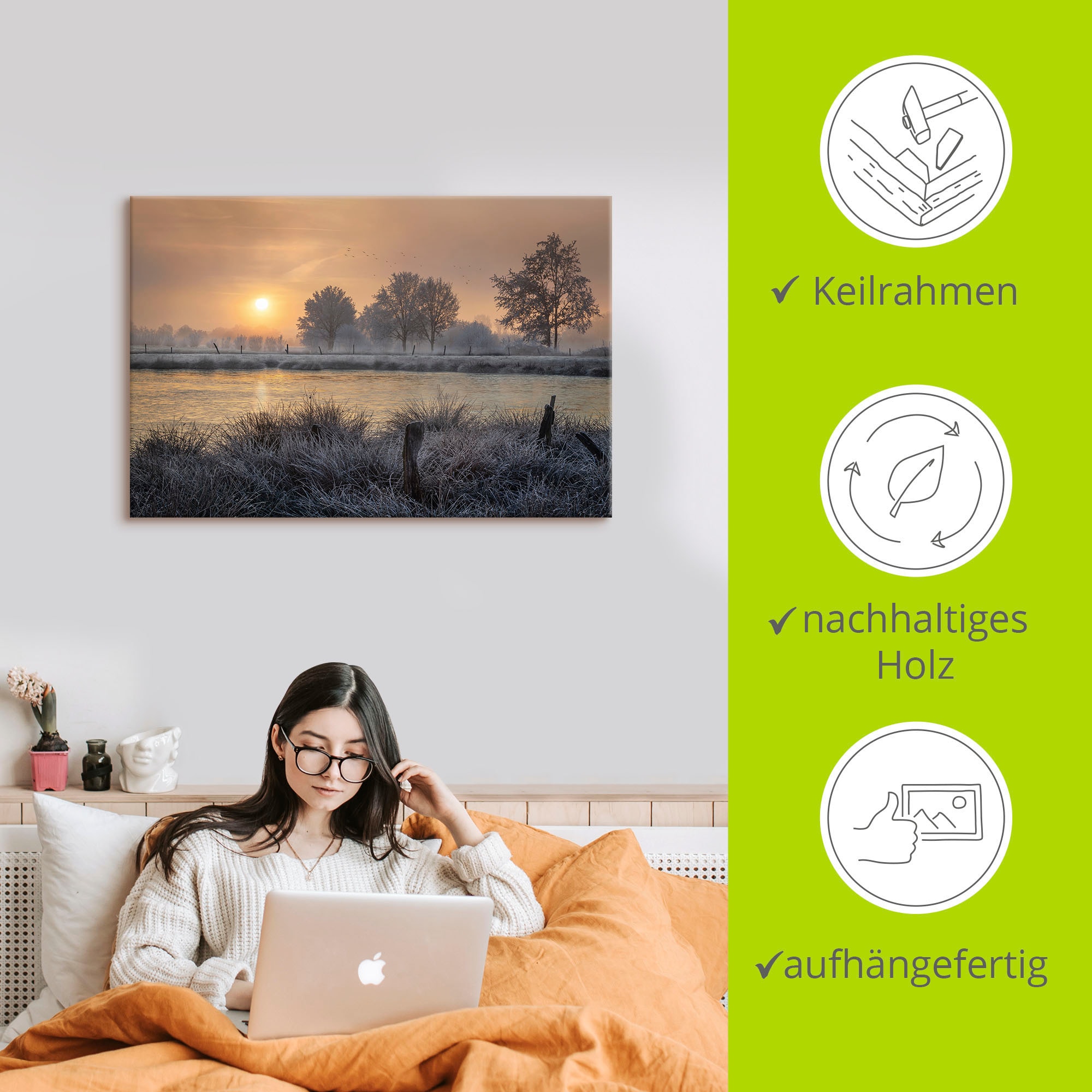 Artland Wandbild »Ein Wintertag beginnt«, Bilder vom Sonnenuntergang & -aufgang, (1 St.), als Alubild, Outdoorbild, Leinwandbild, Wandaufkleber, versch. Grössen