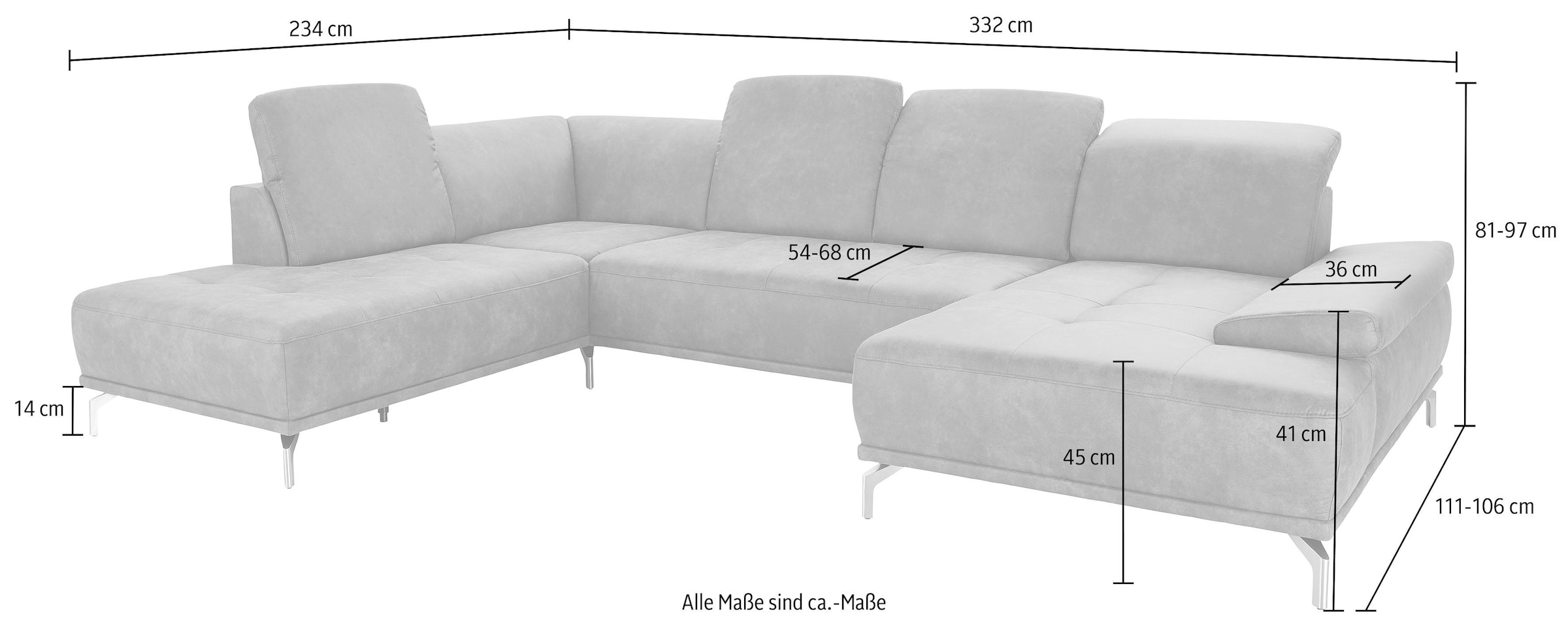Places of Style Wohnlandschaft »Caluna«, Inkl.Sitztiefenverstellung, wahlweise mit Kopf- und Armteilverstellung