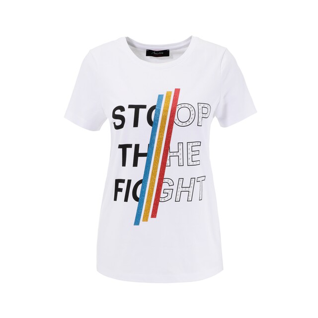 Aniston CASUAL Print-Shirt, mit bunten Glitzerstreifen, Nieten und  Schriftzug online bestellen | Jelmoli-Versand