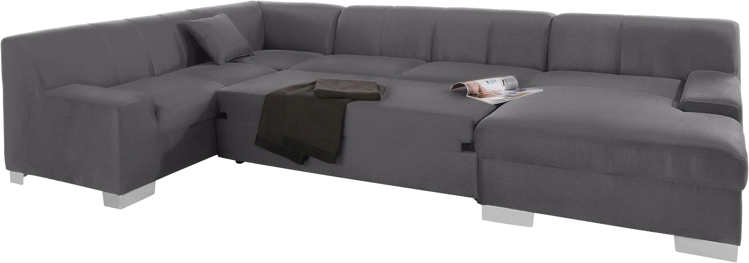 DOMO collection Wohnlandschaft »Bero, elegant und zeitlos, flache Armlehnen, U-Form«, fester Sitzkomfort, wahlweise mit Bettfunktion