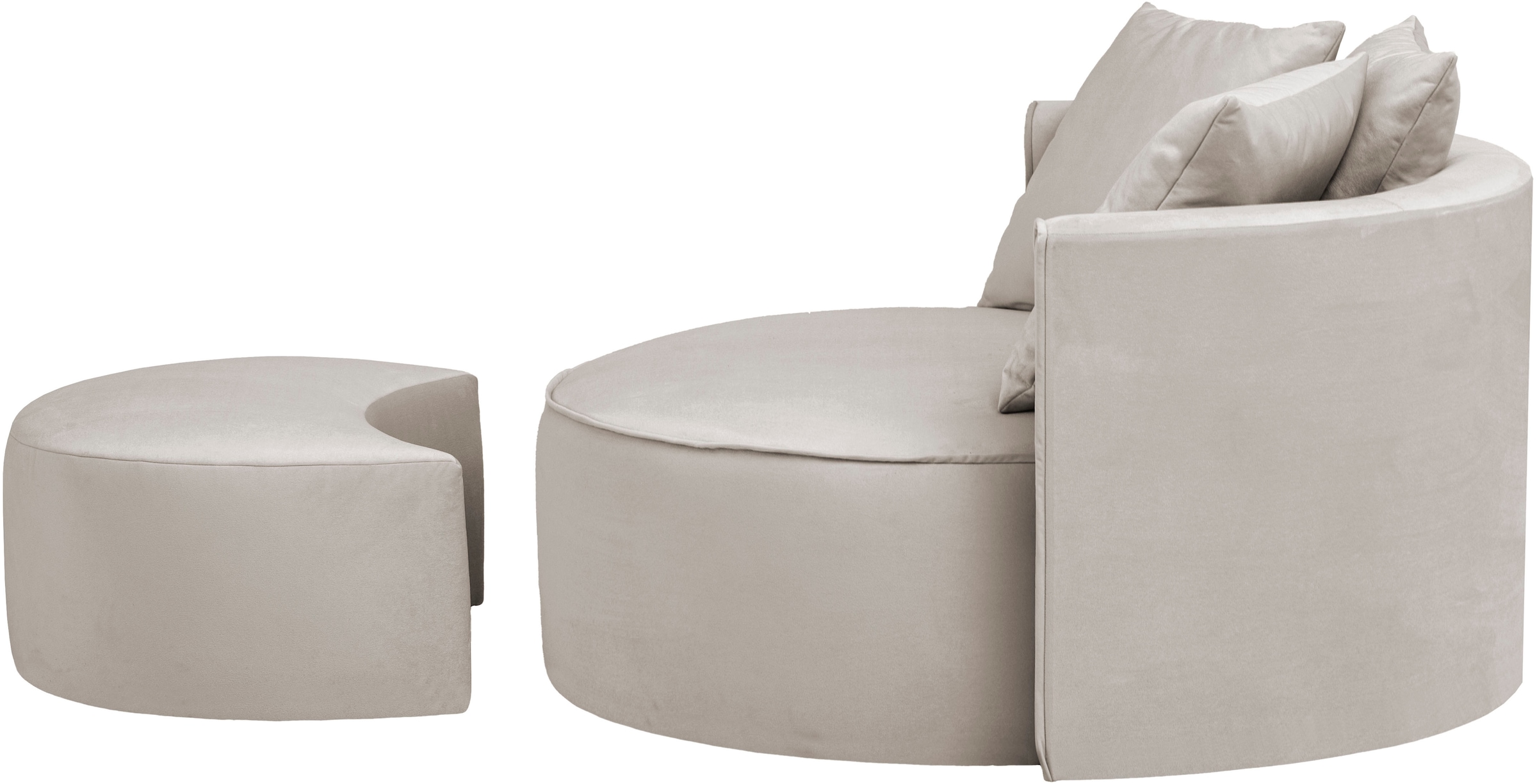 LeGer Home by Lena Gercke XXL-Sessel »Isalie, Rundsessel mit Hocker, Lesesessel, Loveseat, Big-Sessel«, (Set), trendige Stoffe, mit 3 Zierkissen, grosse Sitzfläche