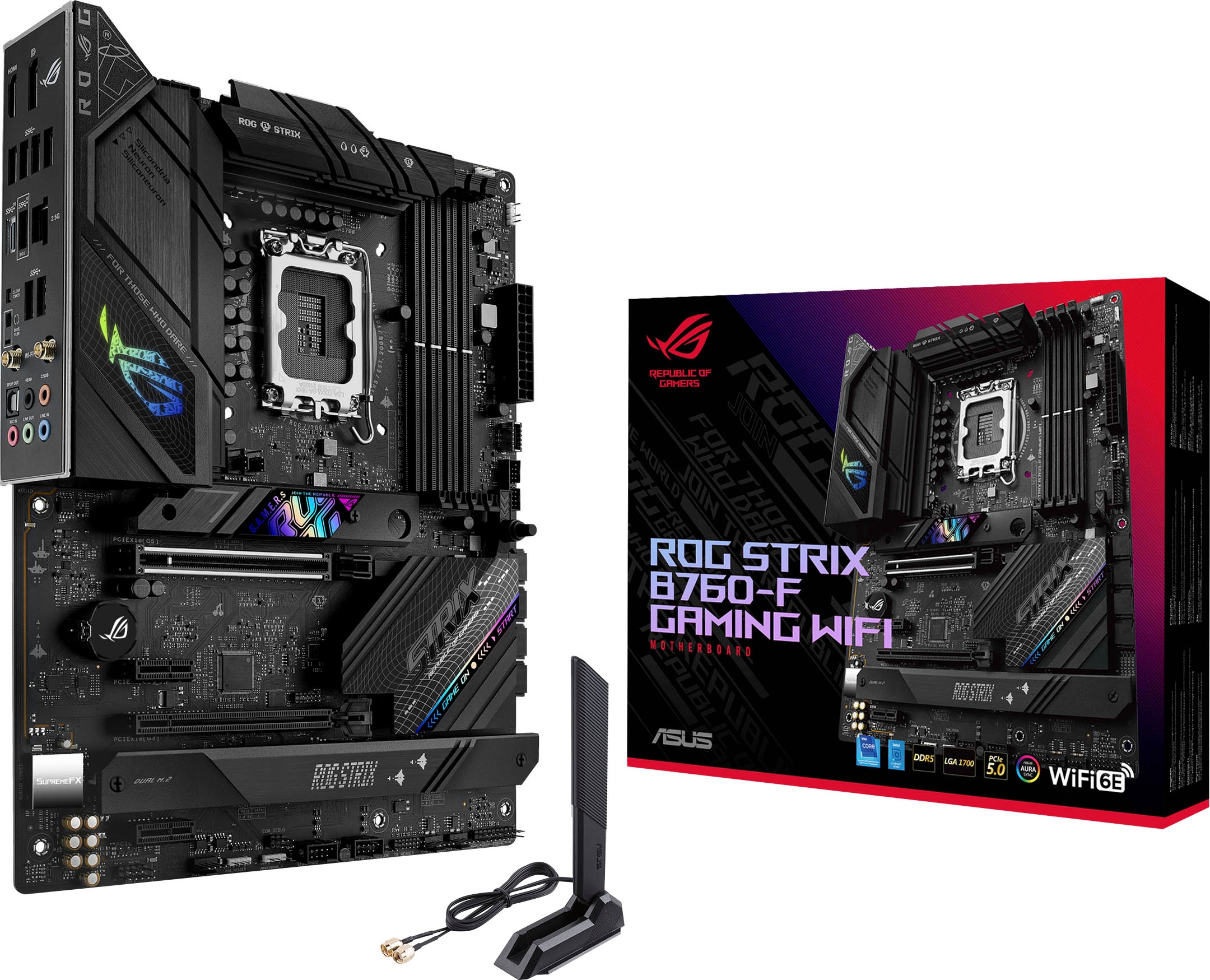 Asus Mainboard »ROG STRIX B760-F GAMING WIFI«, DDR5 Speicher, PCIe 5.0, WiFi 6E, 3x PCIe 4.0 M.2, Aura Sync