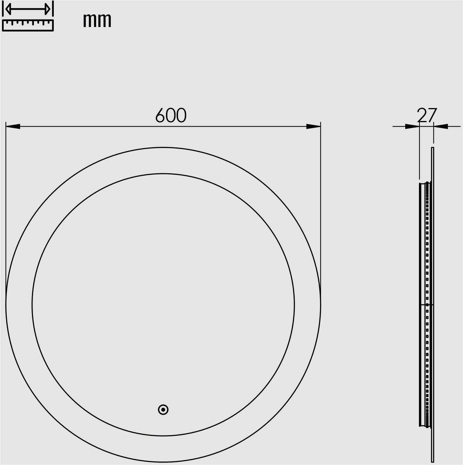 Badspiegel »Vega Rund, Badzimmerspiegel mit LED Beleuchtung, Lichtspiegel«, (1 St.), Touchpanel für Lichtsteuerung, Dimmbar Spiegel, Dänisches Design