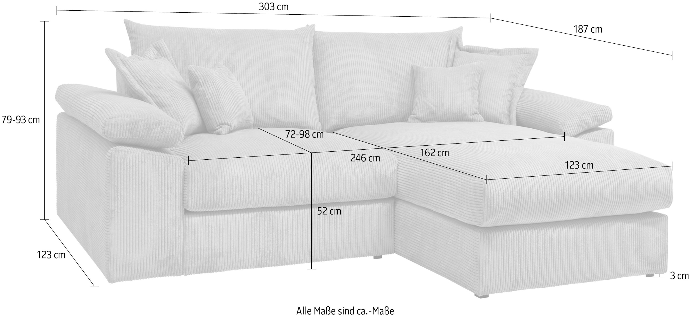 Home affaire Ecksofa »Soft&Cosy XXL L-Form - Breite 303 cm«, Mega-Sofa, in Cord, Federkern-Polsterung