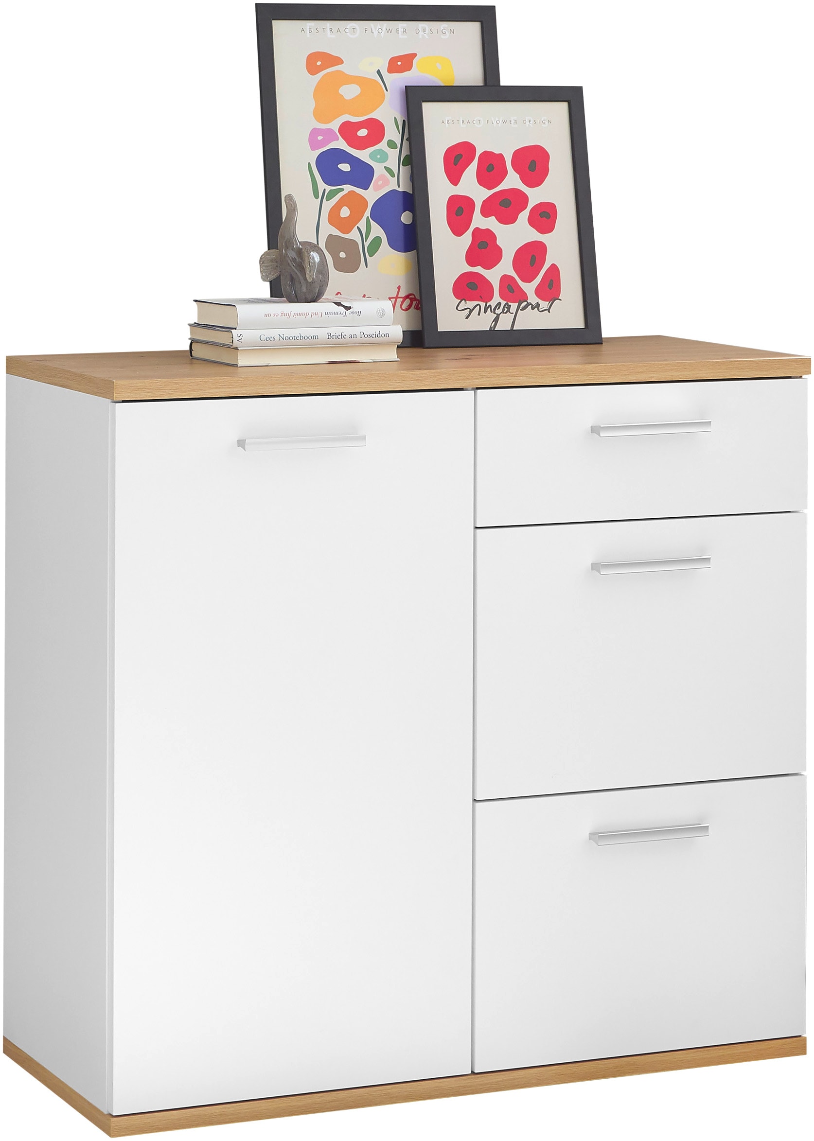 HBZ Kommode »BC1035 weiss matt, BxHxT 95x86x38 cm«, Kommode mit 1 Tür, 3 Schubkästen, 1 Einlegeboden