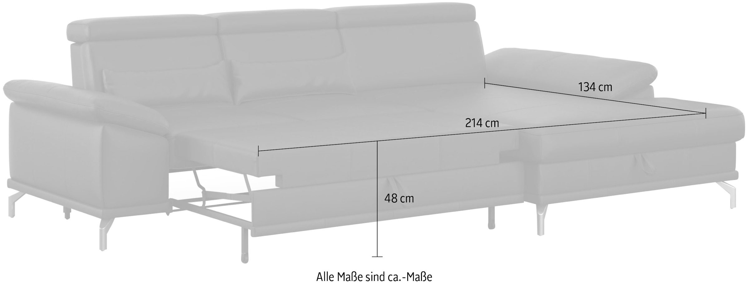 sit&more Ecksofa »Cabrio L-Form, mit Sitztiefenverstellung, Arm- und Kopfteilverstellung«, 2 Nierenkissen, Federkern, optional Bettfunktion und Stauraum