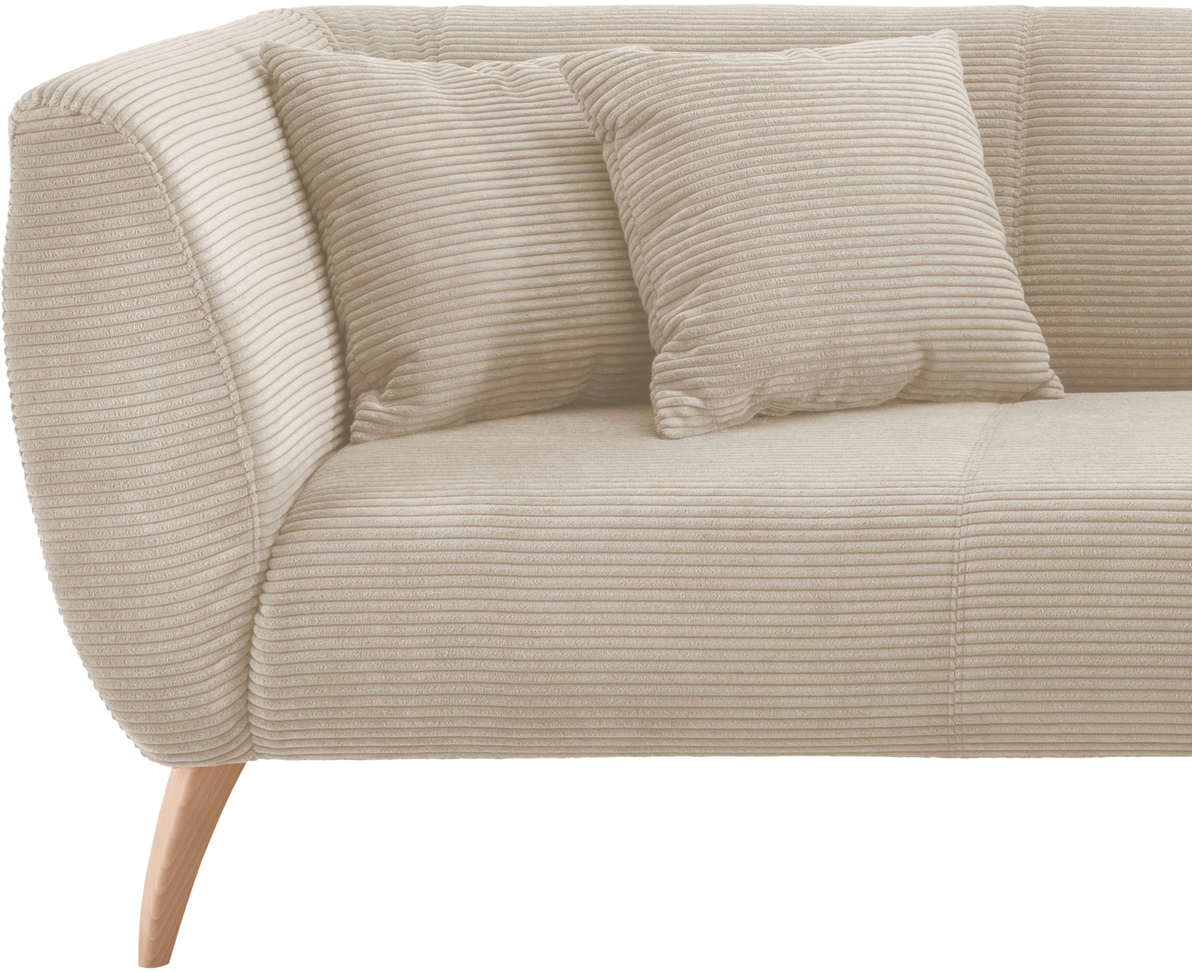 INOSIGN Ecksofa »Colori Polstermöbel mit zeitlos eleganter Rückenführung. L-Form«, Holzfussfarbe wählbar, inkl. 4x Zierkissen
