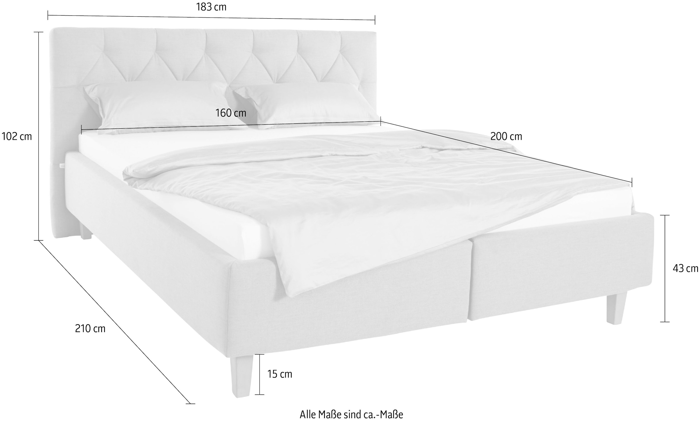 Guido Maria Kretschmer Home&Living Polsterbett »Sunley 100«, Kreuzsteppung, Kopfteilhöhe 102 cm, ohne oder mit Matratze/Lattenrost