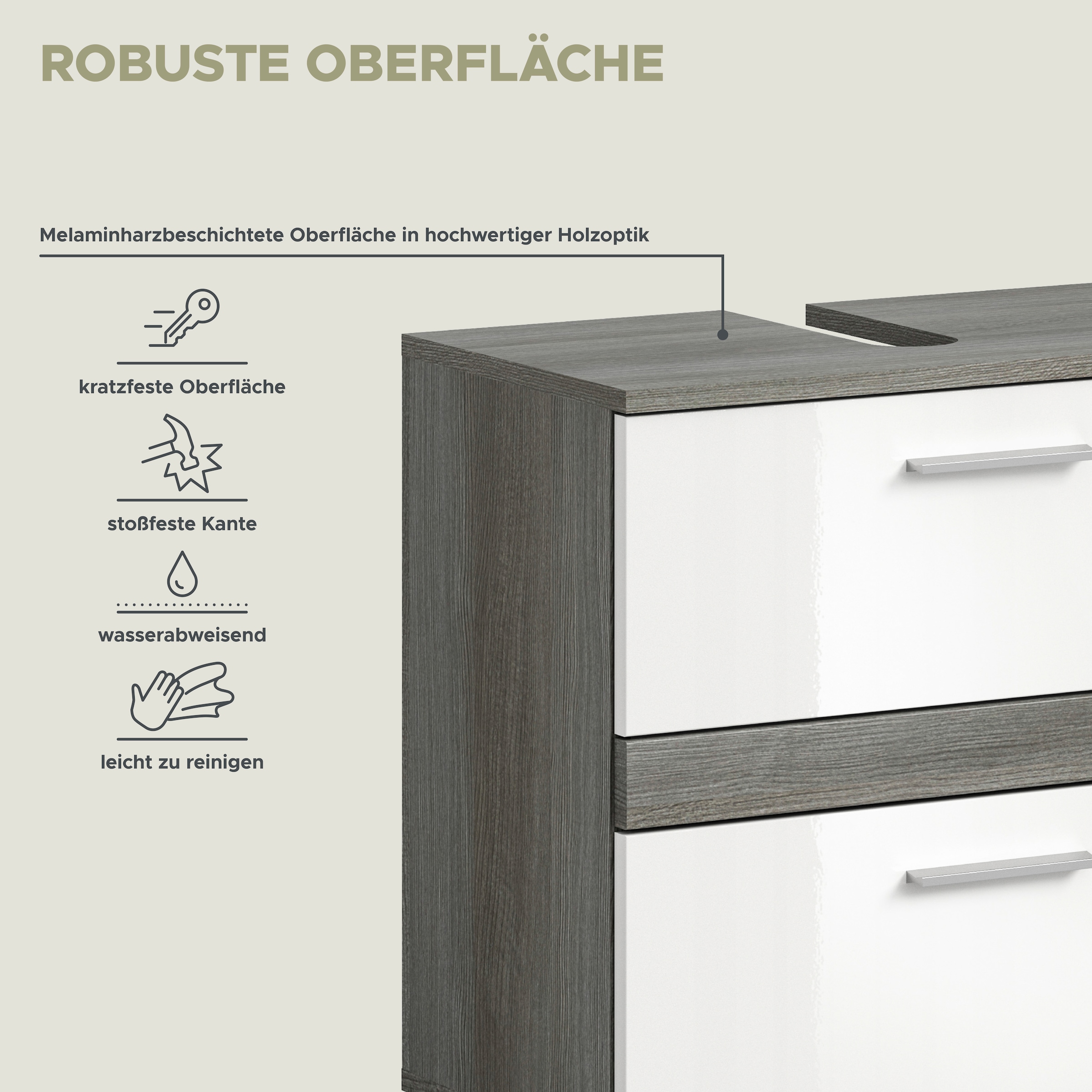 welltime Waschbeckenunterschrank »LUCCA, TOPSELLER!, Breite 60 cm, 2 Schubkästen, hochwertige MDF Front«, Badschrank, Bad-Möbel, Badezimmer