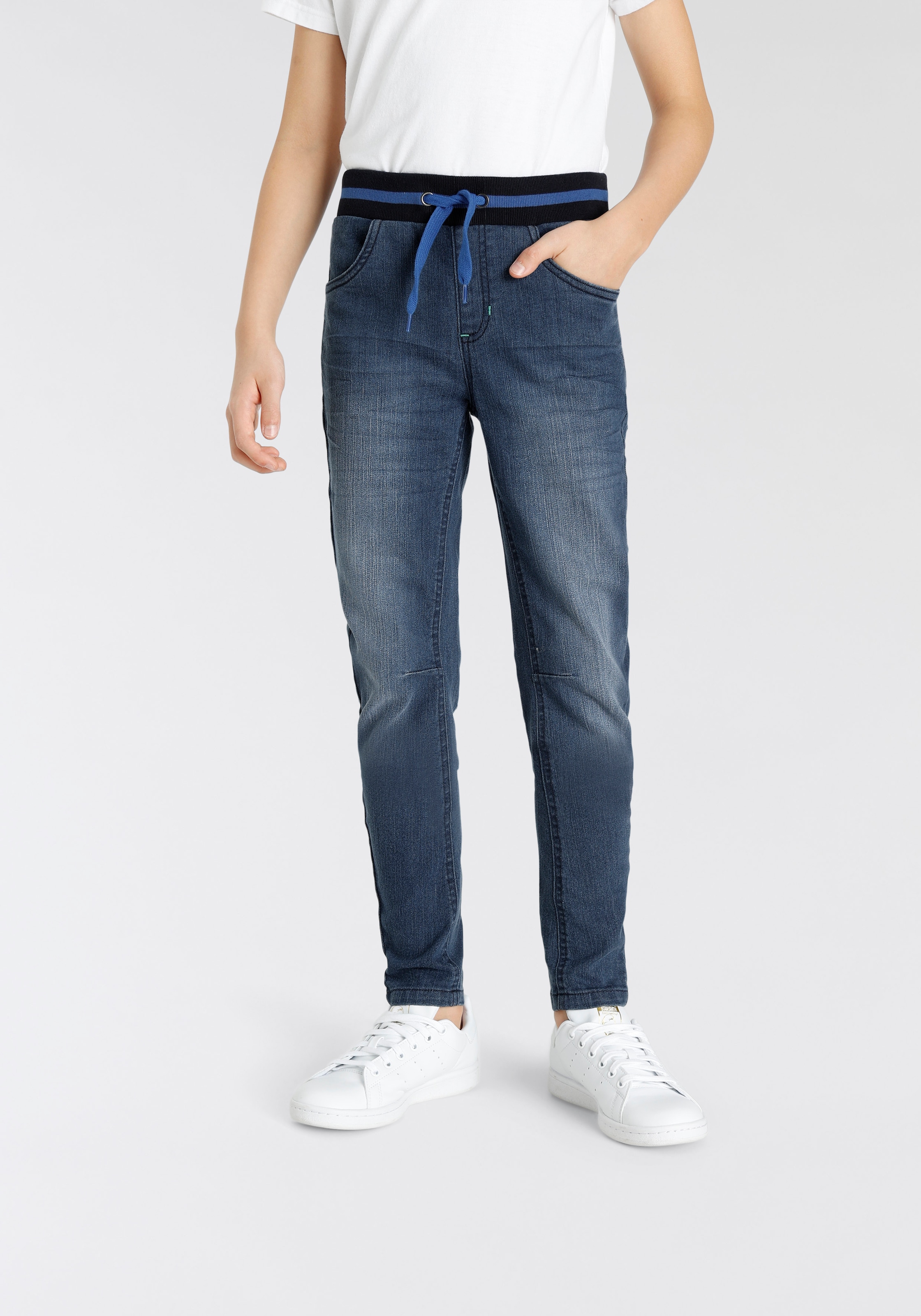 KangaROOS Schlupfjeans », Stretch-Jeans mit schmalem Bein für Jungen«, schmale Beinform, Used-Waschung, komfortable Leibhöhe