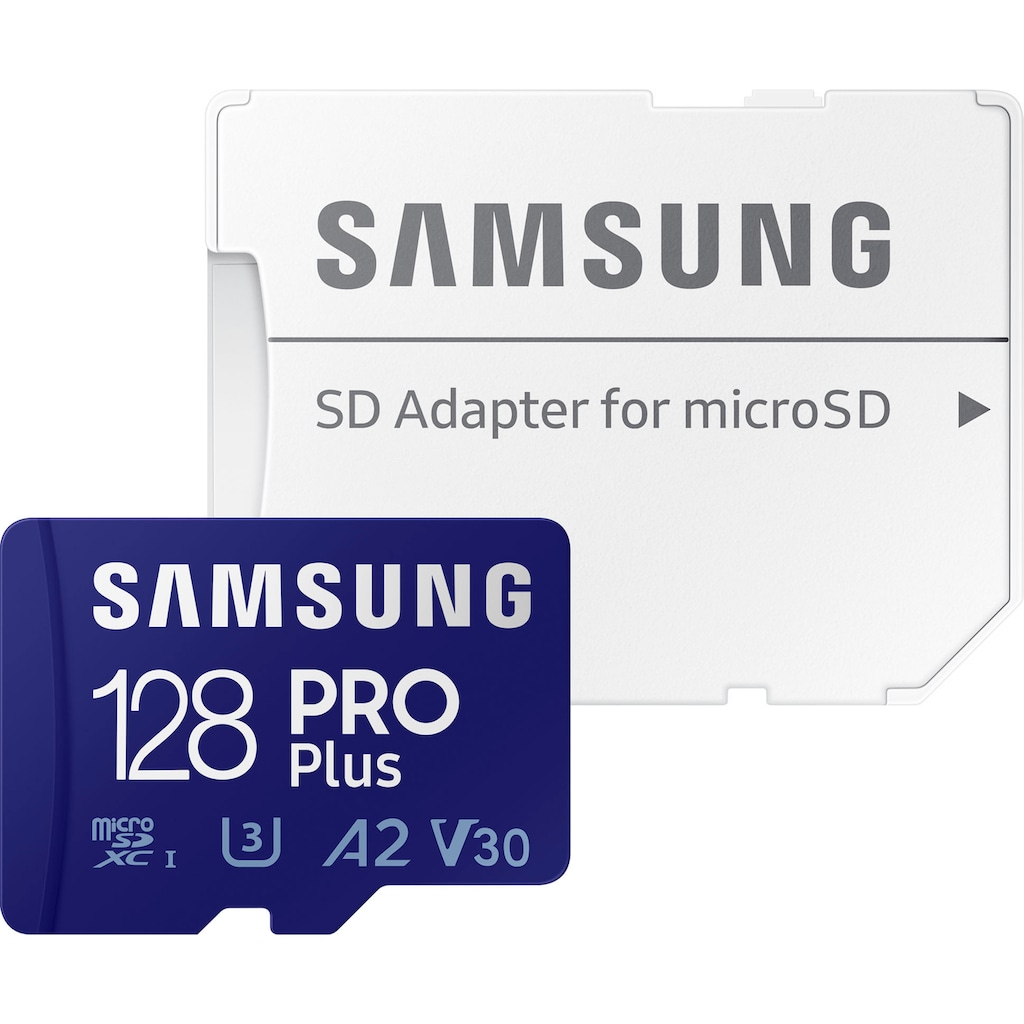 Samsung Speicherkarte »Samsung PRO Plus microSD-Karte, Full HD & 4K UHD«, (UHS Class 10 160 MB/s Lesegeschwindigkeit), für Smartphone, Drohne oder Action-Cam, Inkl. USB-Kartenleser