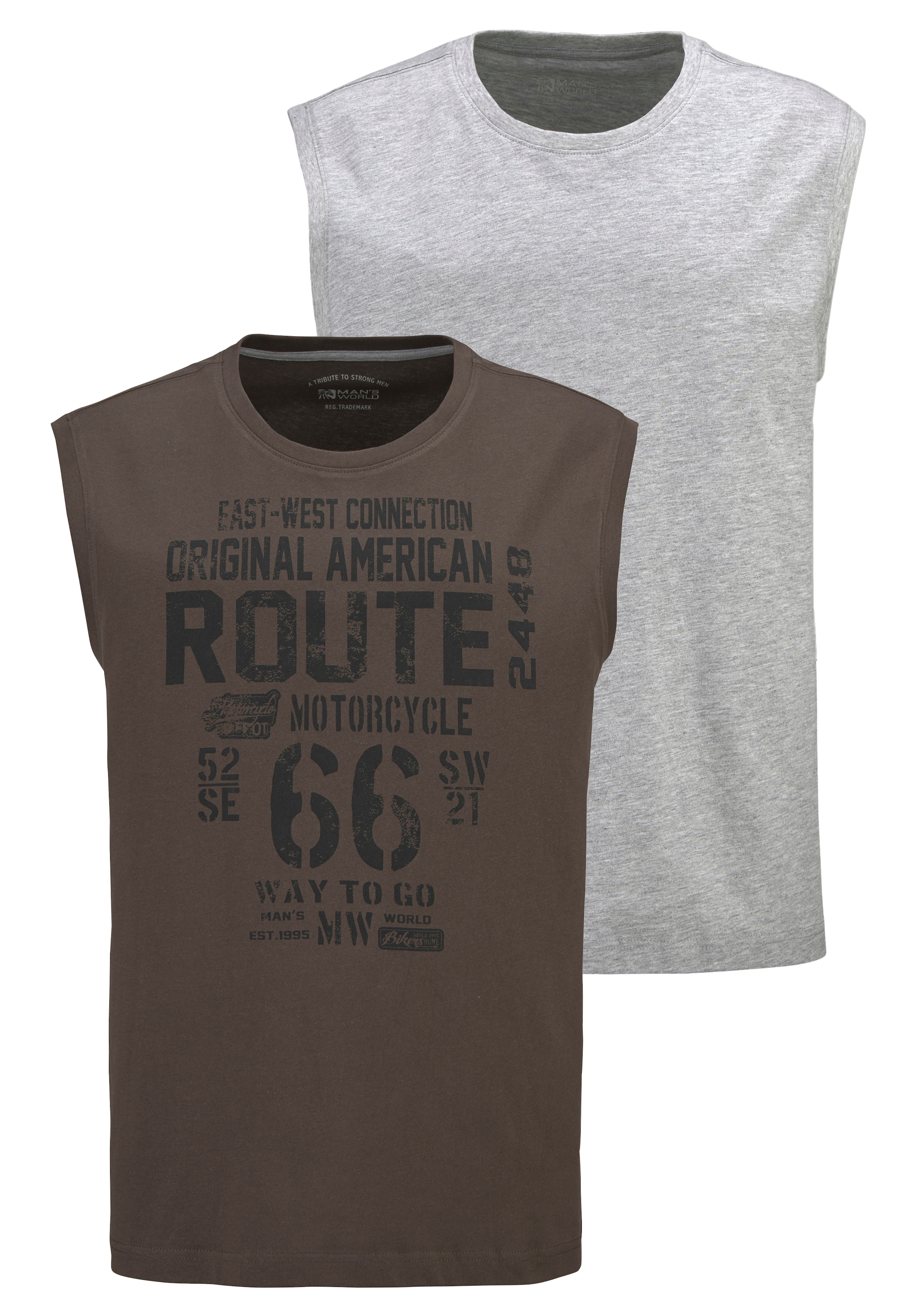 Man's World Muscleshirt 2er-Pack, ärmellos, bedruckt, Rundhalsausschnitt, aus 100% Baumwolle