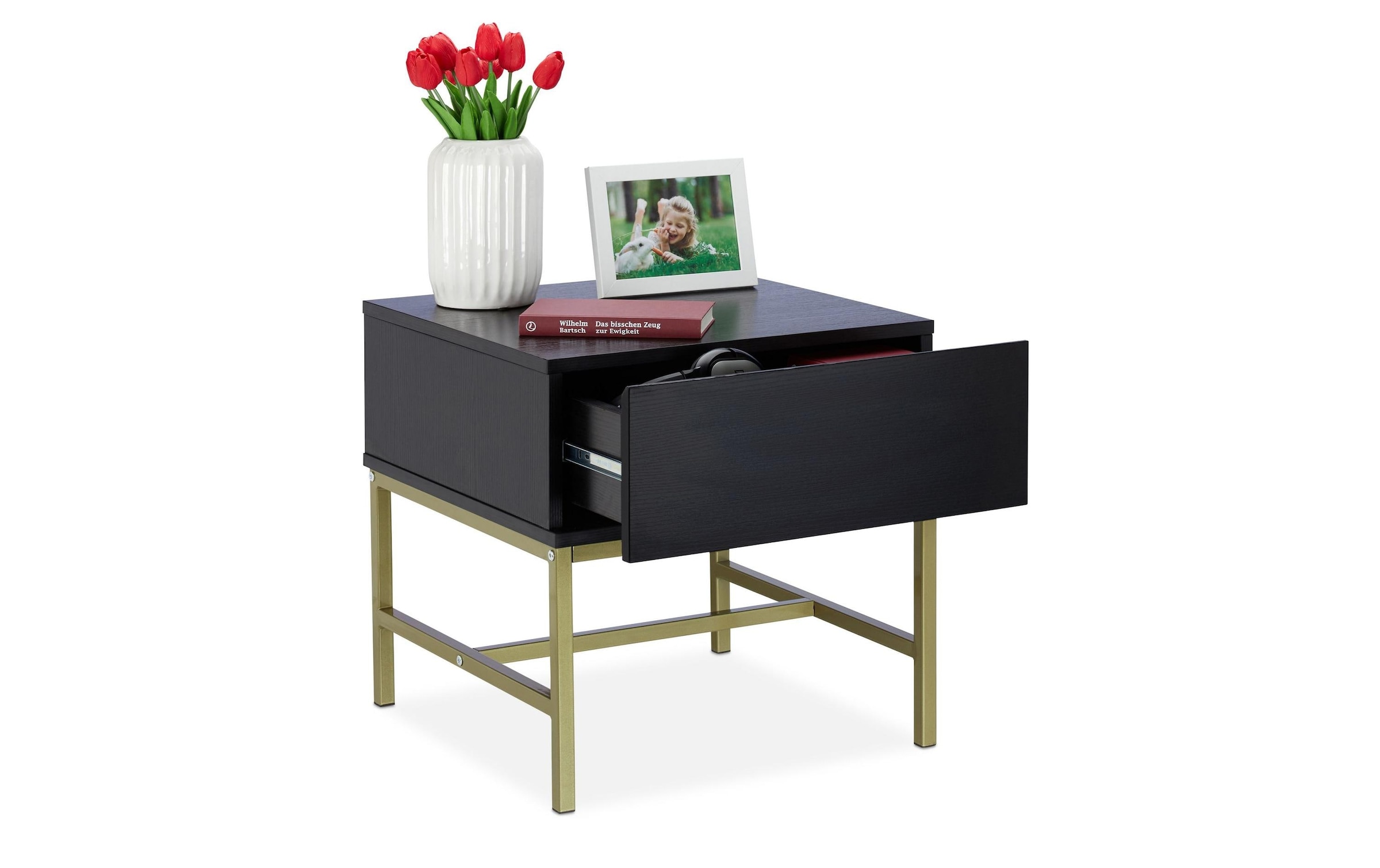 relaxdays Nachttisch »mit 1 Schublade 50 x 50 cm, Goldfarben/Schwarz«