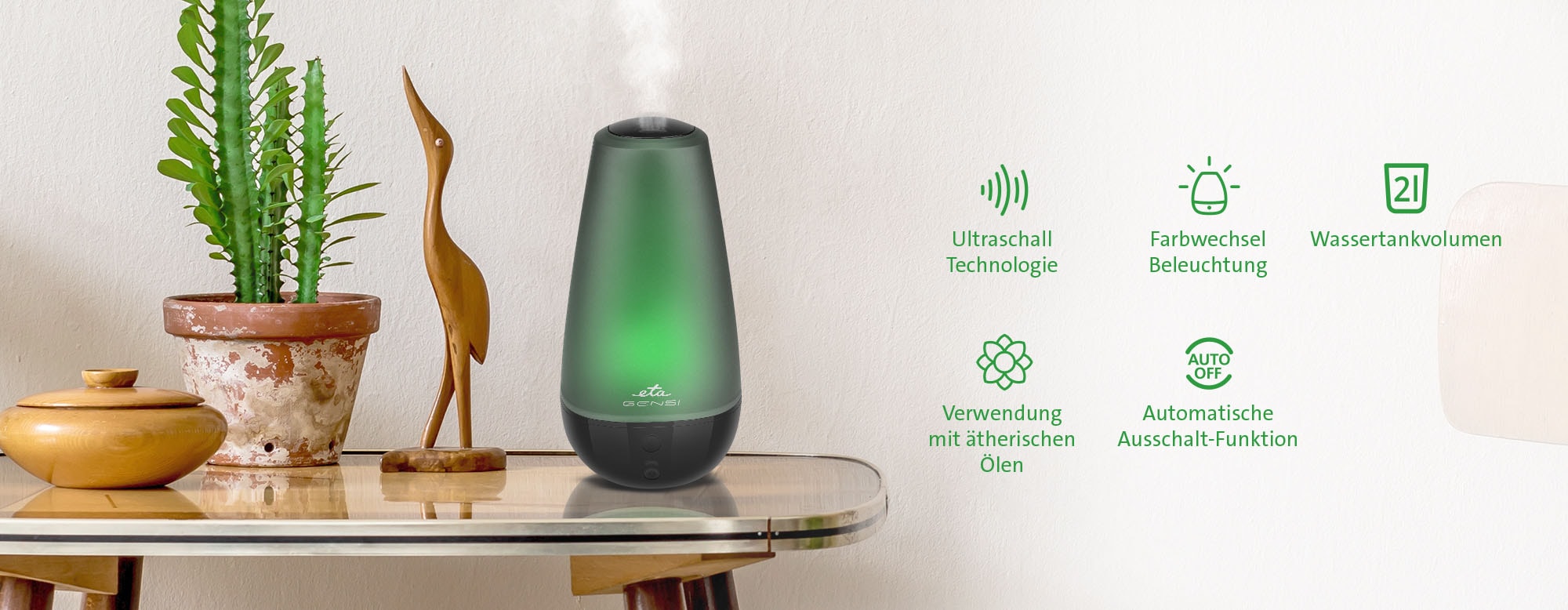 eta Diffuser »Genso, Aroma Diffuser«, 2 l Wassertank, Für Räume bis zu 30 m2 geeignet