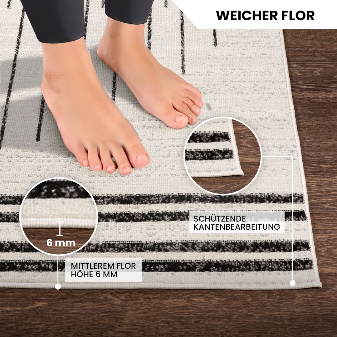 Livabliss Teppich »SANTIAGO«, rechteckig, 10 mm Höhe, Skandinavischer Teppich, Kurzflor Boho-Wohnzimmerteppich, Läufer