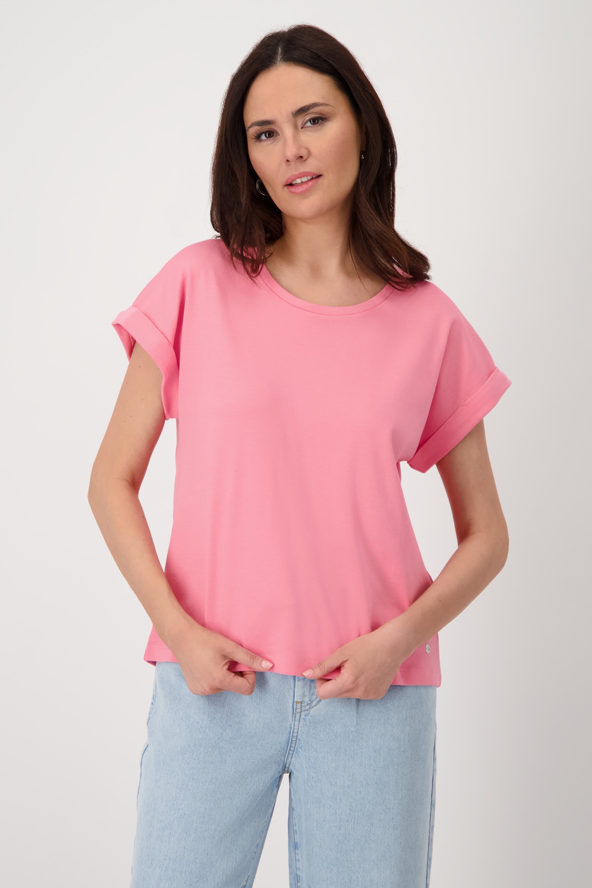 Monari Rundhalsshirt »Shirt Basic Pima uni« mit Ärmelaufschlag