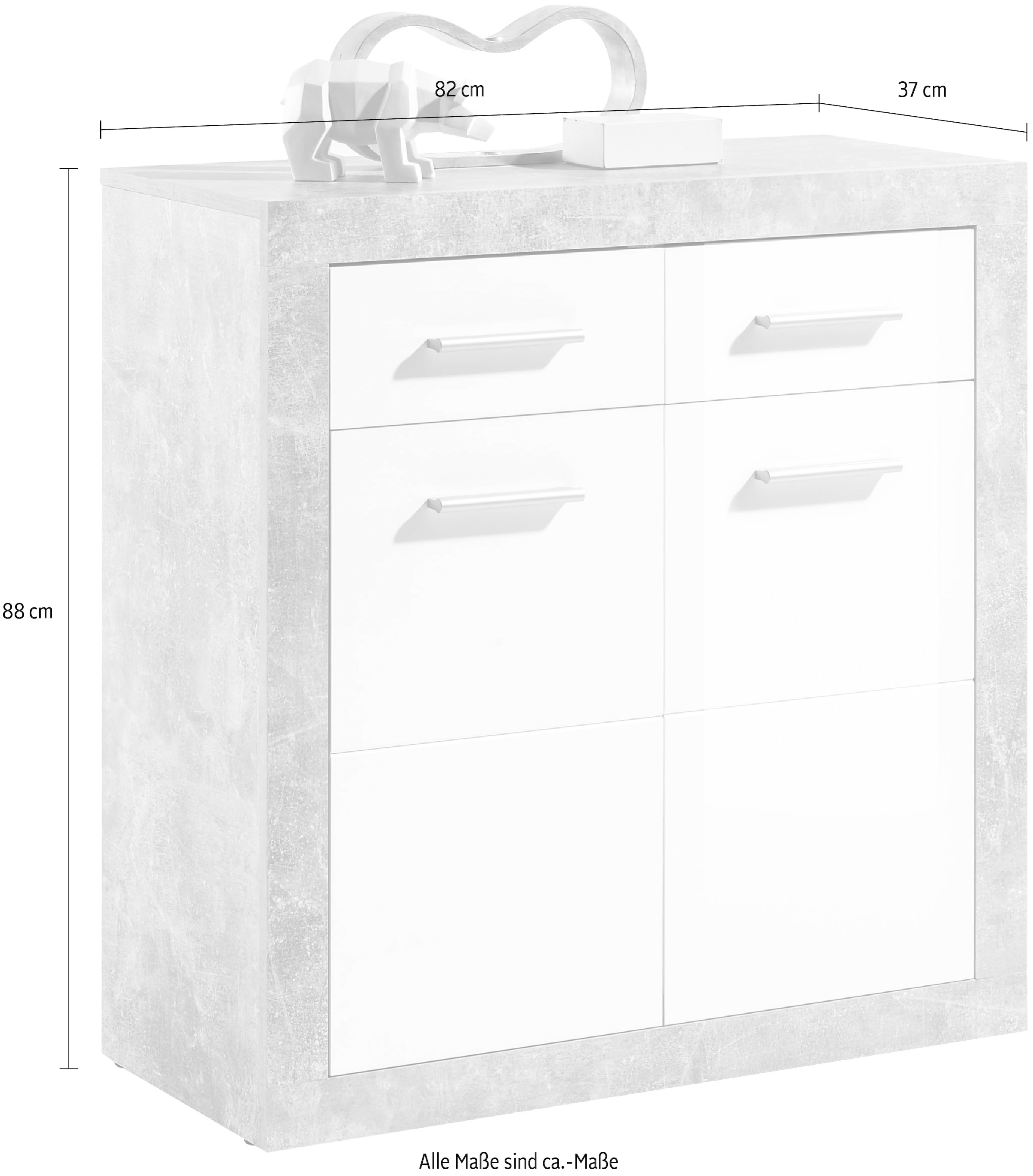 HBZ Kommode »Stone 2 weiss Glanz, BxHxT 82x88x37 cm«, Kommode mit 2 Türen, 2 Schubkästen und 1 Einlegeboden