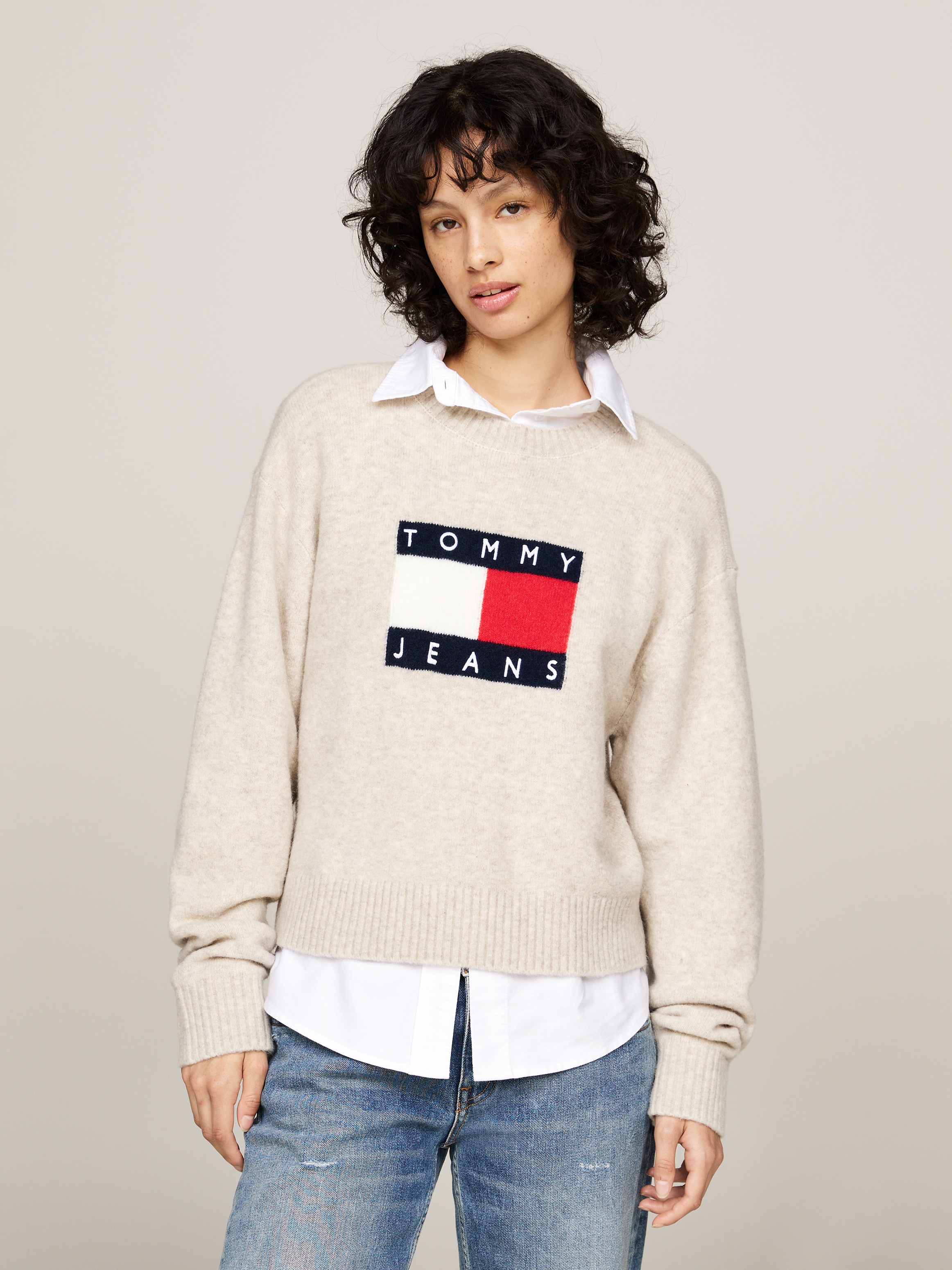 Strickpullover »TJW MELANGE FLAG SWEATER EXT«, in melierter Optik, mit Logo-Flag