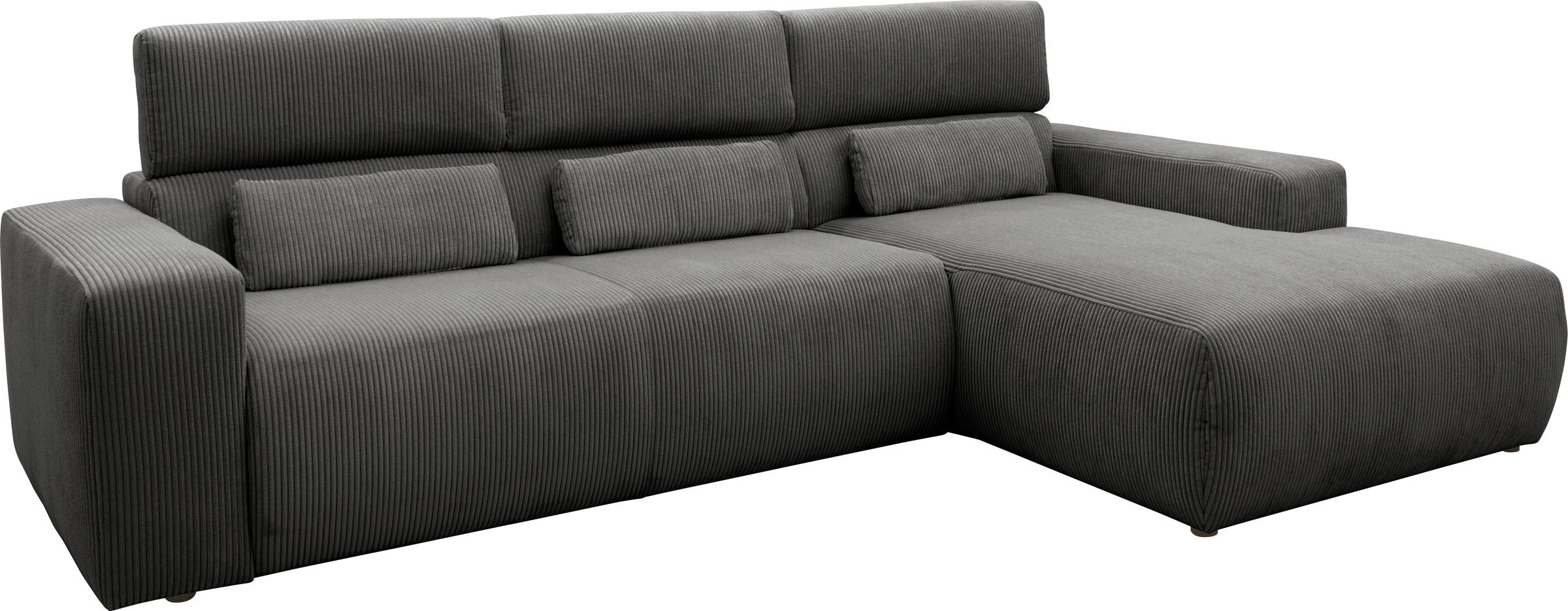 DOMO collection Ecksofa »Brandon B/T/H: 289/177/80 cm, whlw. mit Sitztiefenverstellung, L-Form«, ohne Sitztiefenverstellung, Cord, grau