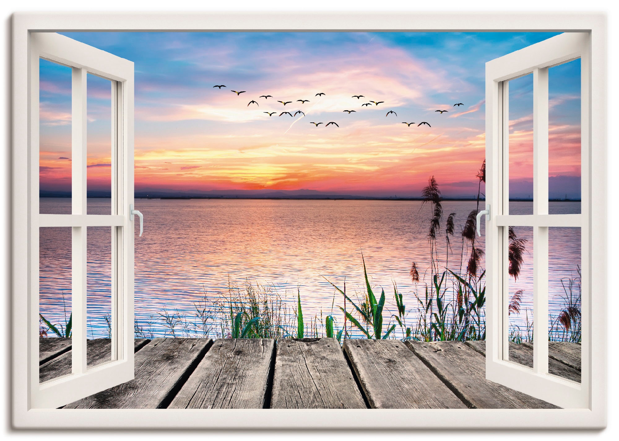 Wandbild Fensterblick, in versch. Artland Poster als St.), bestellen Jelmoli-Versand »See Wolken«, den der Wandaufkleber Grössen | online in (1 oder Leinwandbild, Farben