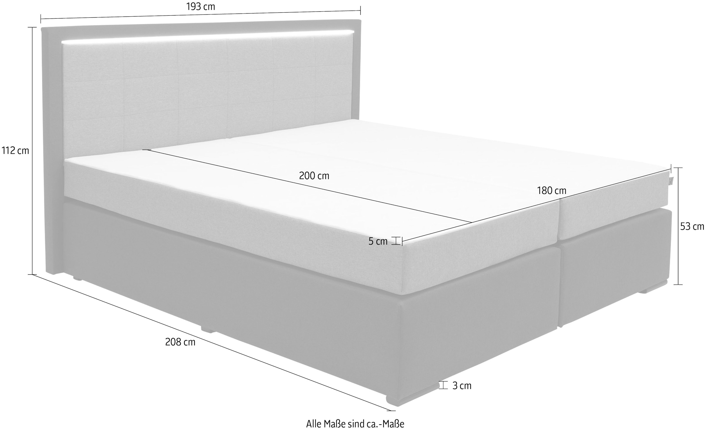 COLLECTION AB Boxspringbett 30 Jahre Jubiläums-Modell Athena, inkl. LED-Lichtleiste, versch. Härtegrade auswählbar